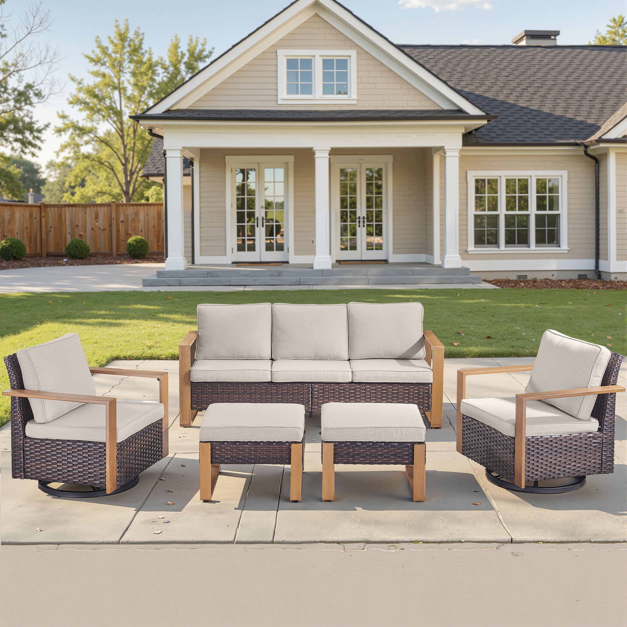 Unnifurnzi 5 Pieces Patio Furniture Set-High Back Outdoor Swivel Rocker Patio Chairs with Outdoor Couch Outdoor Patio Furniture Set for Garden Backyard Balcony Poolside