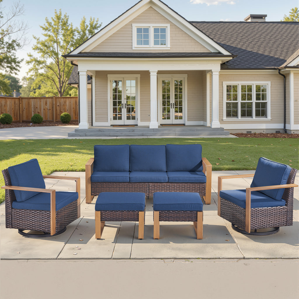 Unnifurnzi 5 Pieces Patio Furniture Set-High Back Outdoor Swivel Rocker Patio Chairs with Outdoor Couch Outdoor Patio Furniture Set for Garden Backyard Balcony Poolside