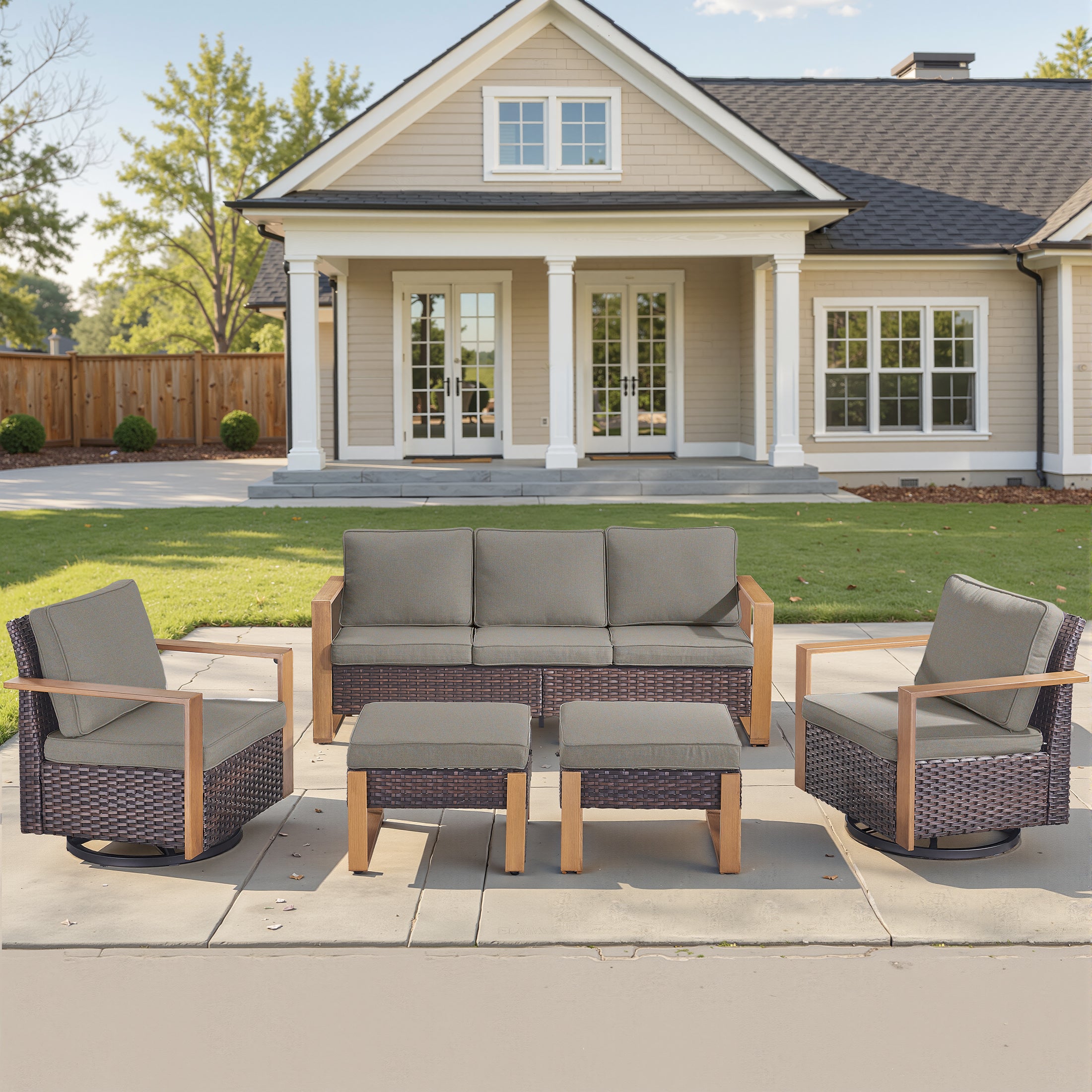 Unnifurnzi 5 Pieces Patio Furniture Set-High Back Outdoor Swivel Rocker Patio Chairs with Outdoor Couch Outdoor Patio Furniture Set for Garden Backyard Balcony Poolside