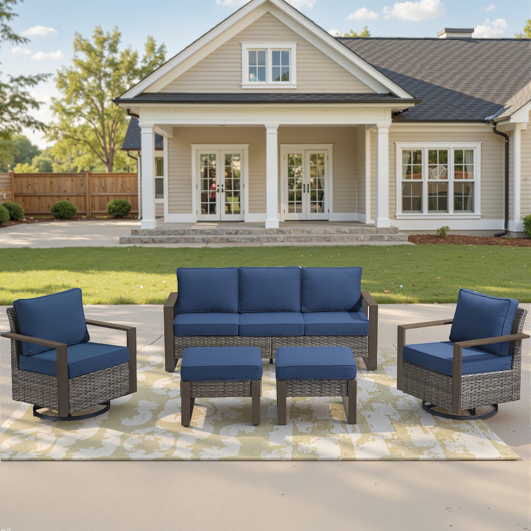 Unnifurnzi 5 Pieces Patio Furniture Set-High Back Outdoor Swivel Rocker Patio Chairs with Outdoor Couch Outdoor Patio Furniture Set for Garden Backyard Balcony Poolside