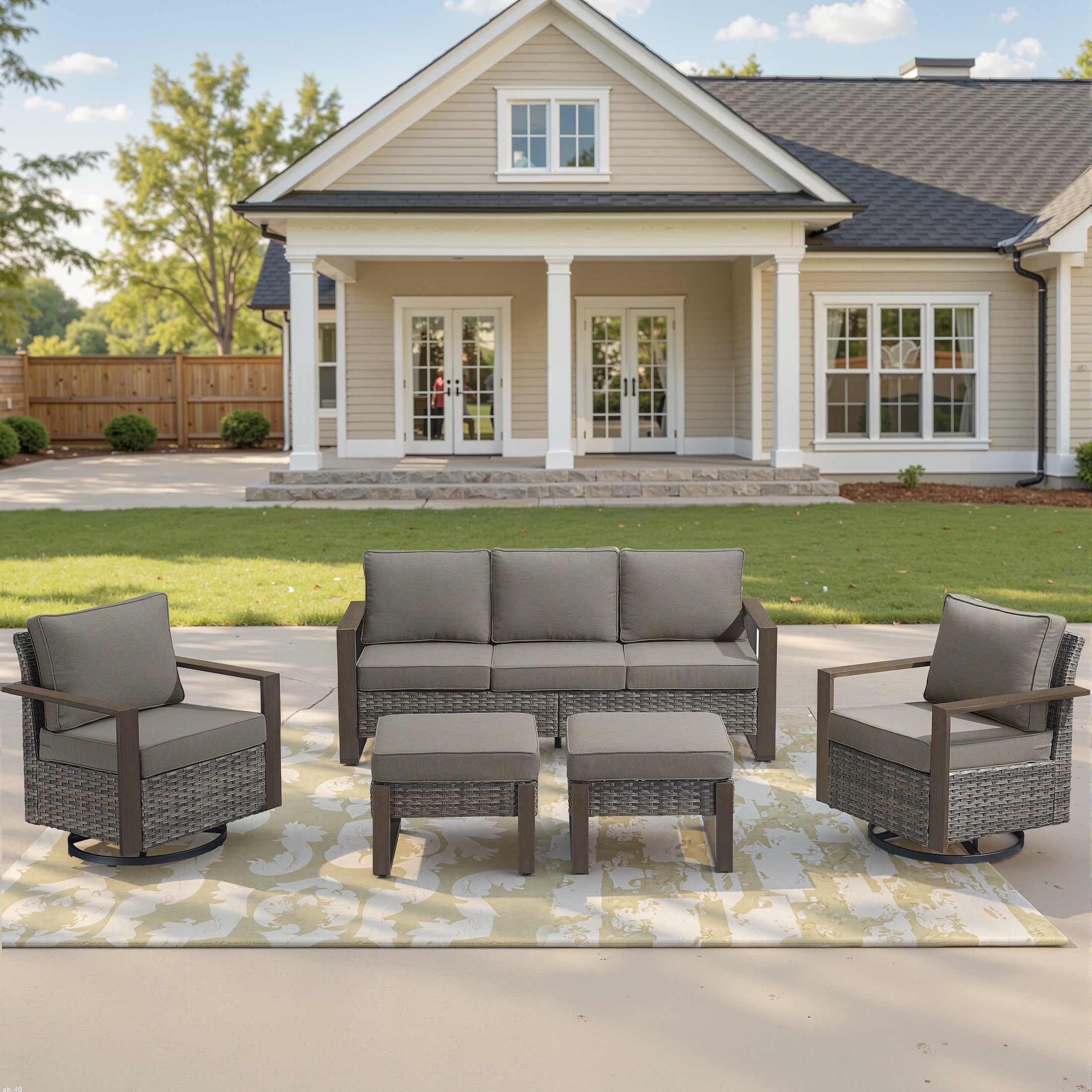 Unnifurnzi 5 Pieces Patio Furniture Set-High Back Outdoor Swivel Rocker Patio Chairs with Outdoor Couch Outdoor Patio Furniture Set for Garden Backyard Balcony Poolside