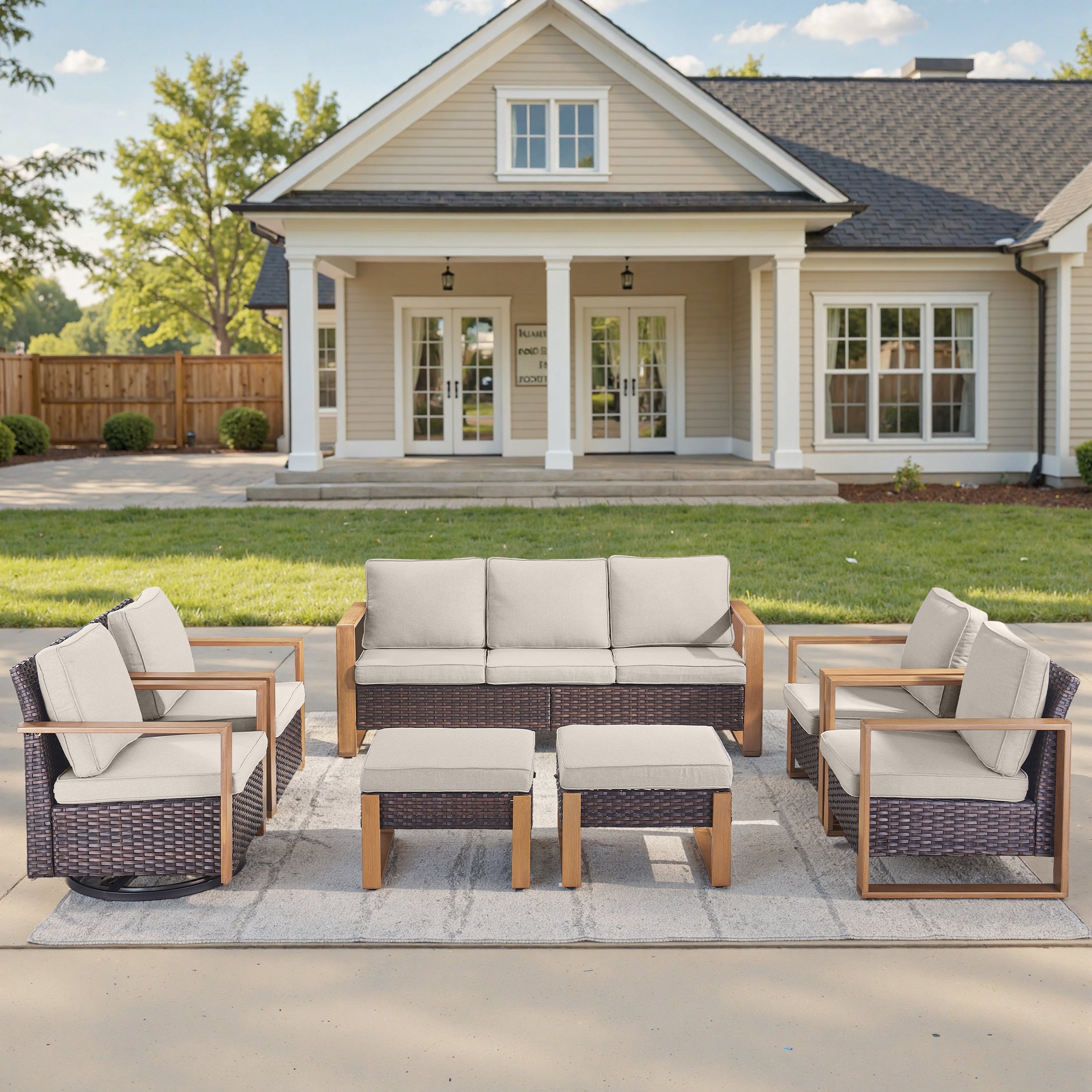 Unnifurnzi 5 Pieces Patio Furniture Set-High Back Outdoor Swivel Rocker Patio Chairs with Outdoor Couch Outdoor Patio Furniture Set for Garden Backyard Balcony Poolside