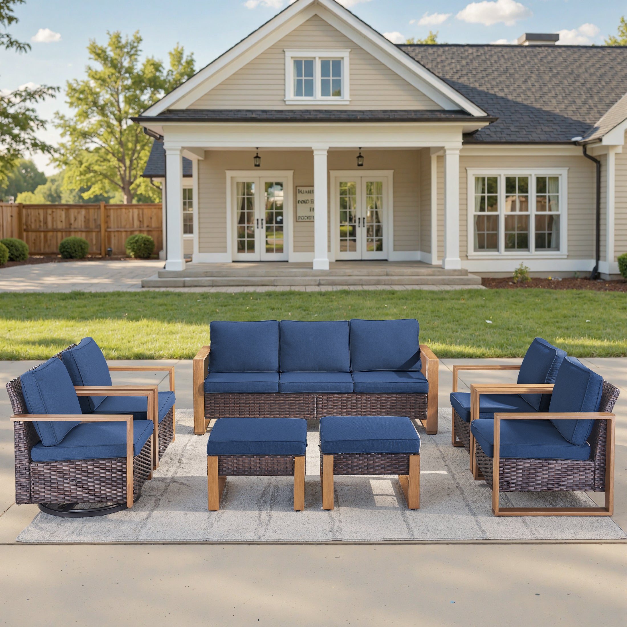 Unnifurnzi 5 Pieces Patio Furniture Set-High Back Outdoor Swivel Rocker Patio Chairs with Outdoor Couch Outdoor Patio Furniture Set for Garden Backyard Balcony Poolside