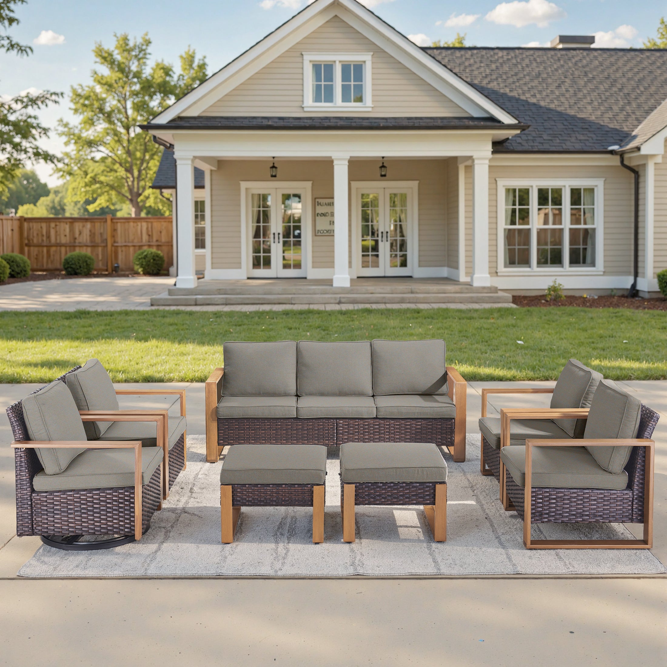 Unnifurnzi 5 Pieces Patio Furniture Set-High Back Outdoor Swivel Rocker Patio Chairs with Outdoor Couch Outdoor Patio Furniture Set for Garden Backyard Balcony Poolside