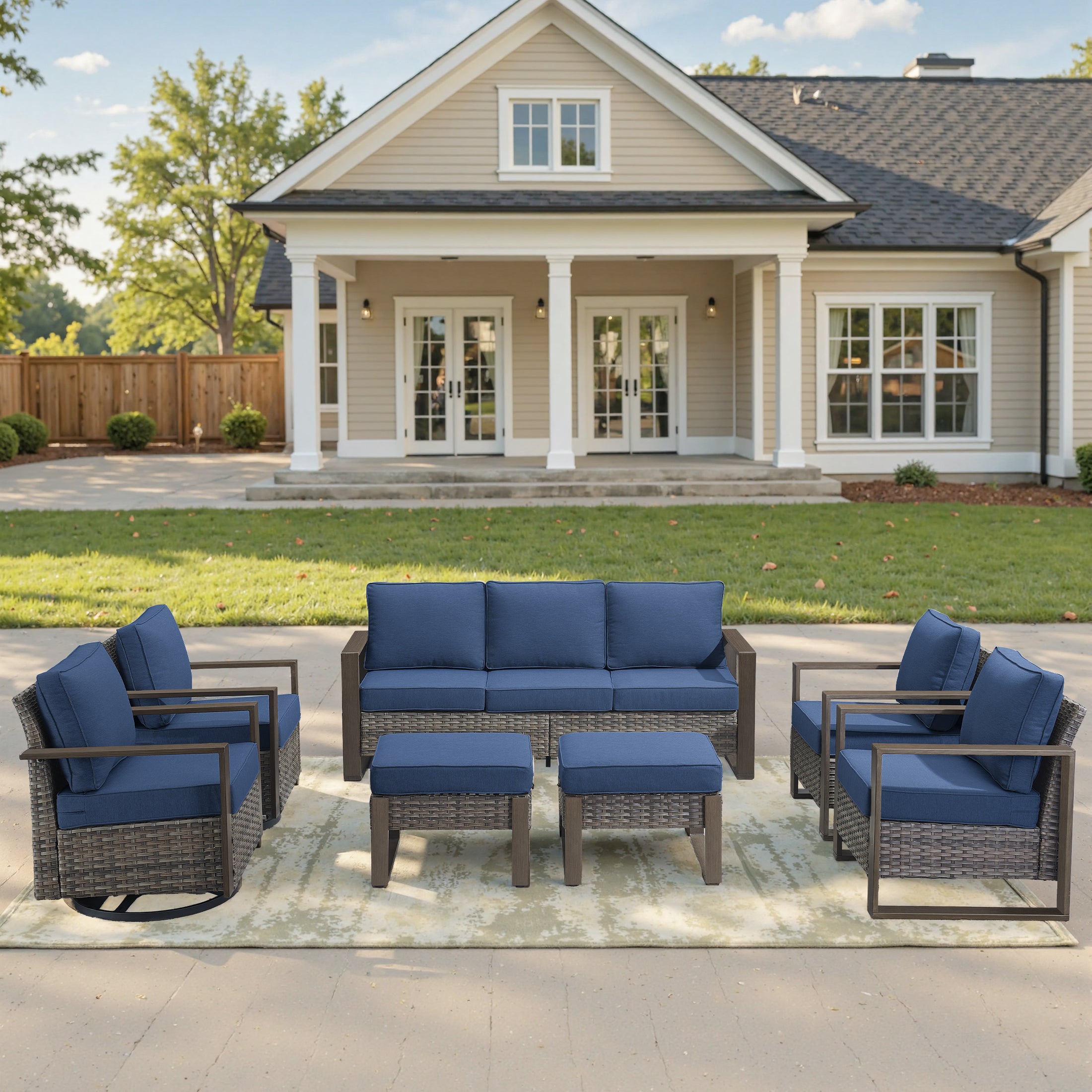Unnifurnzi 5 Pieces Patio Furniture Set-High Back Outdoor Swivel Rocker Patio Chairs with Outdoor Couch Outdoor Patio Furniture Set for Garden Backyard Balcony Poolside
