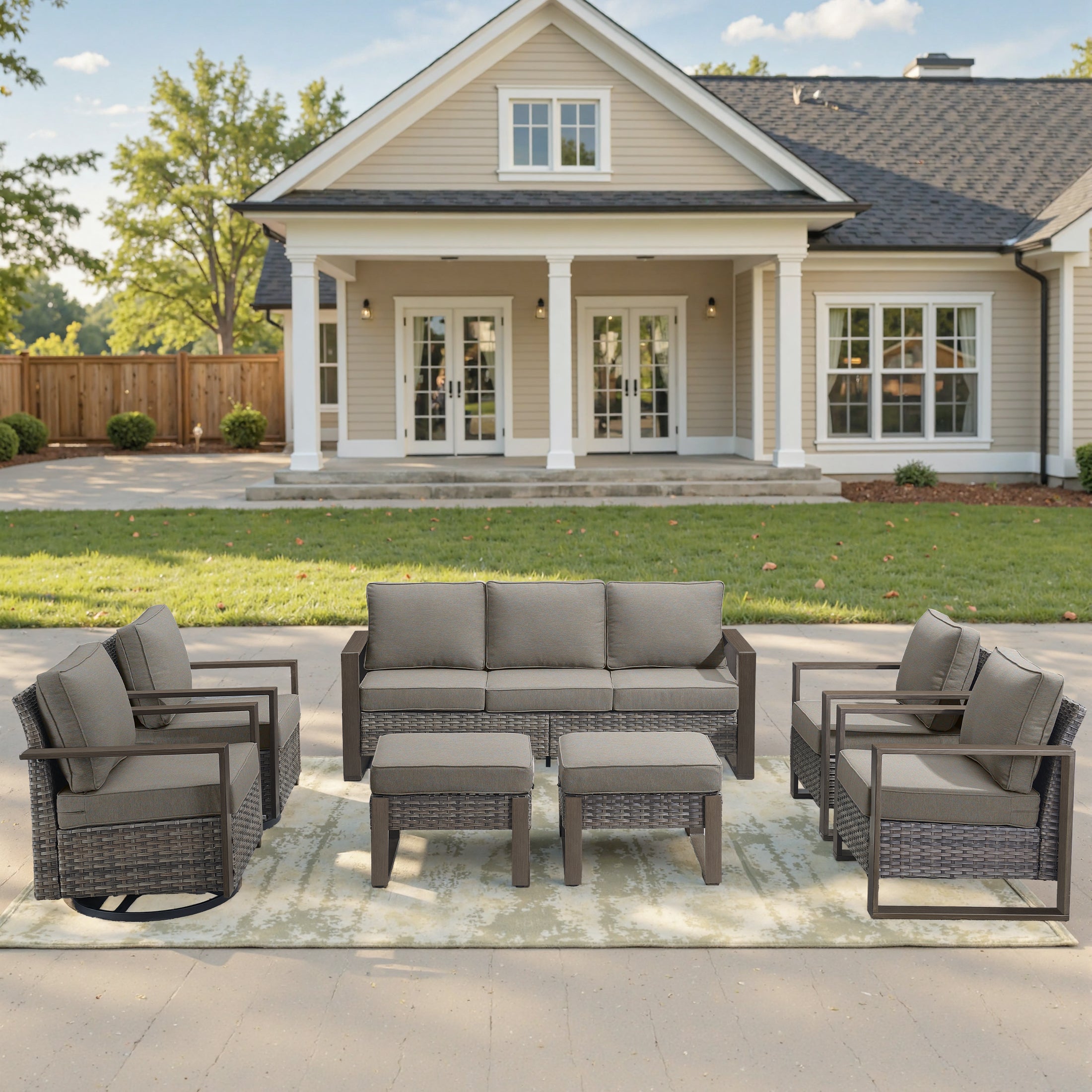 Unnifurnzi 5 Pieces Patio Furniture Set-High Back Outdoor Swivel Rocker Patio Chairs with Outdoor Couch Outdoor Patio Furniture Set for Garden Backyard Balcony Poolside