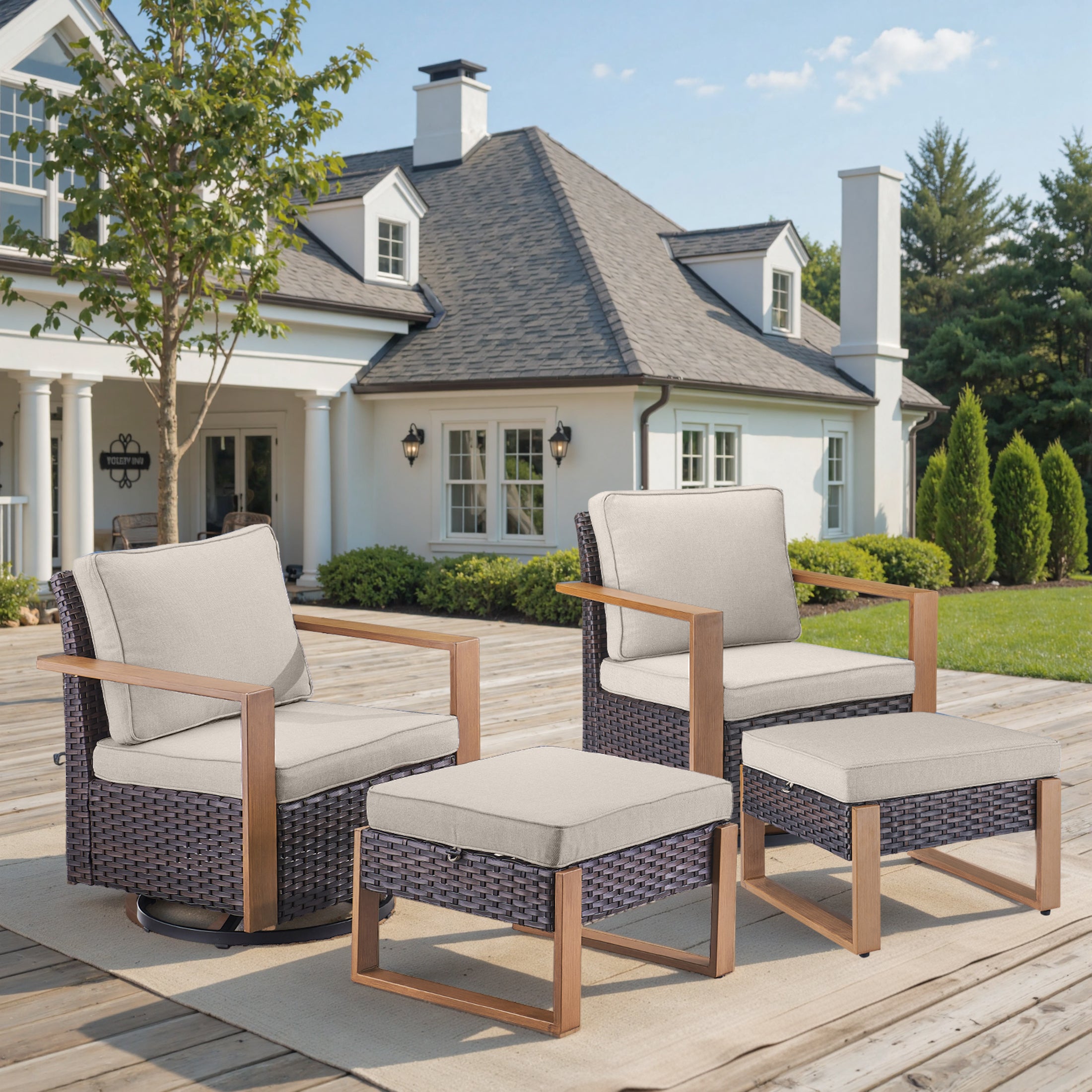 Unnifurnzi Outdoor Swivel Rocker Patio Chairs Set of 2-All Weather Wicker Swivel Patio Chairs Outdoor Chairs for Deck Porch Poolside Balcony