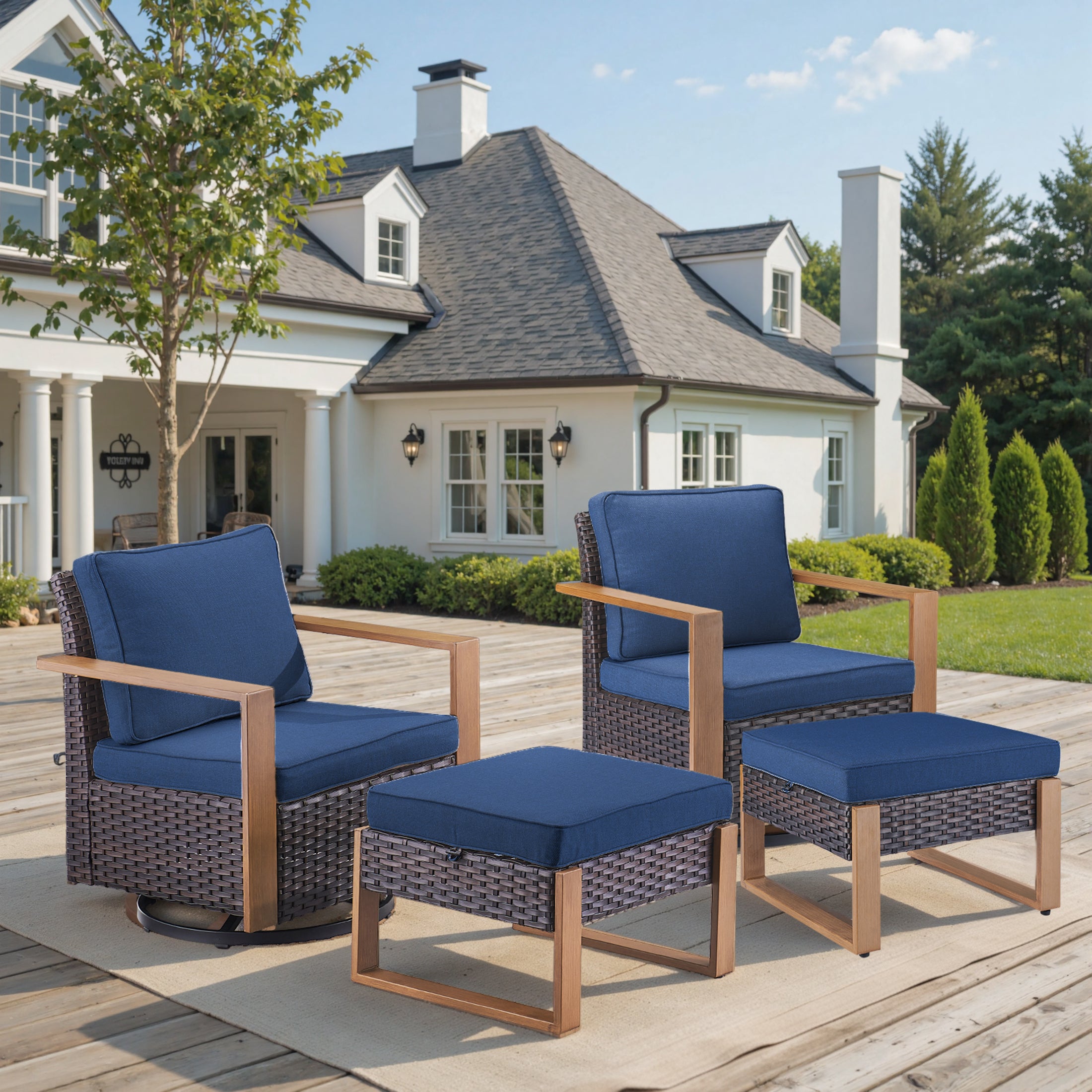 Unnifurnzi Outdoor Swivel Rocker Patio Chairs Set of 2-All Weather Wicker Swivel Patio Chairs Outdoor Chairs for Deck Porch Poolside Balcony