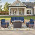 Unnifurnzi 4 Pieces Patio Furniture Set with Fire Pit-All Weather Wicker Outdoor Swivel Chair with Outdoor Couch Outdoor Furniture for Garden Backyard Balcony Poolside