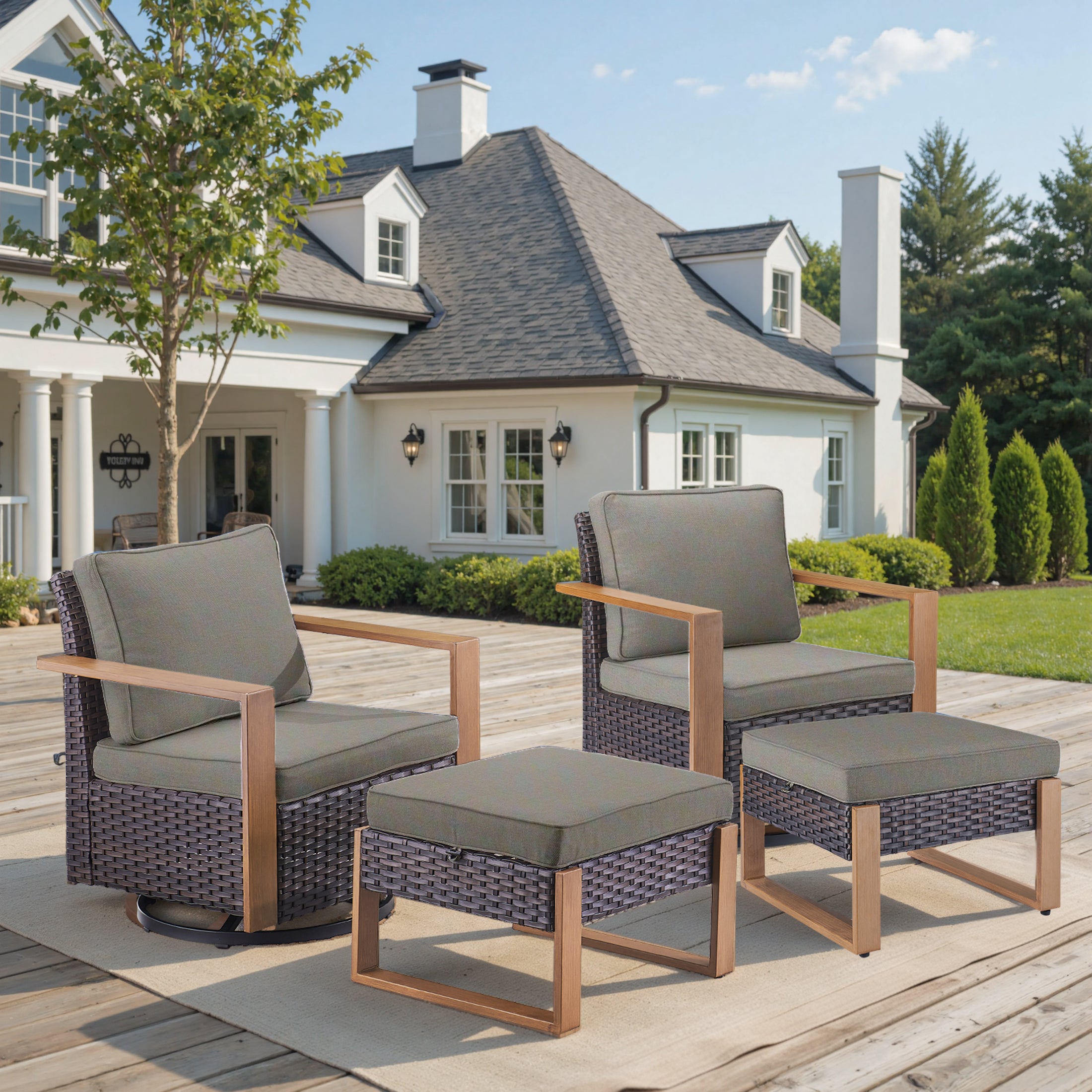 Unnifurnzi Outdoor Swivel Rocker Patio Chairs Set of 2-All Weather Wicker Swivel Patio Chairs Outdoor Chairs for Deck Porch Poolside Balcony