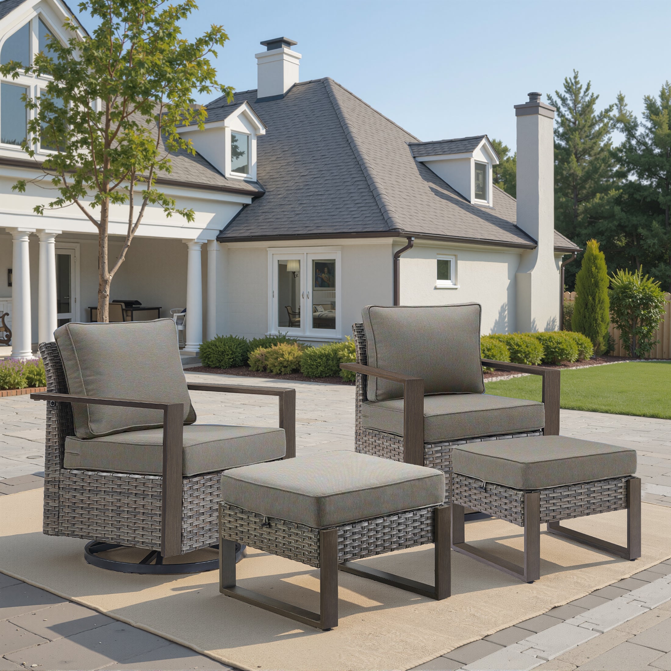 Unnifurnzi Outdoor Swivel Rocker Patio Chairs Set of 2-All Weather Wicker Swivel Patio Chairs Outdoor Chairs for Deck Porch Poolside Balcony