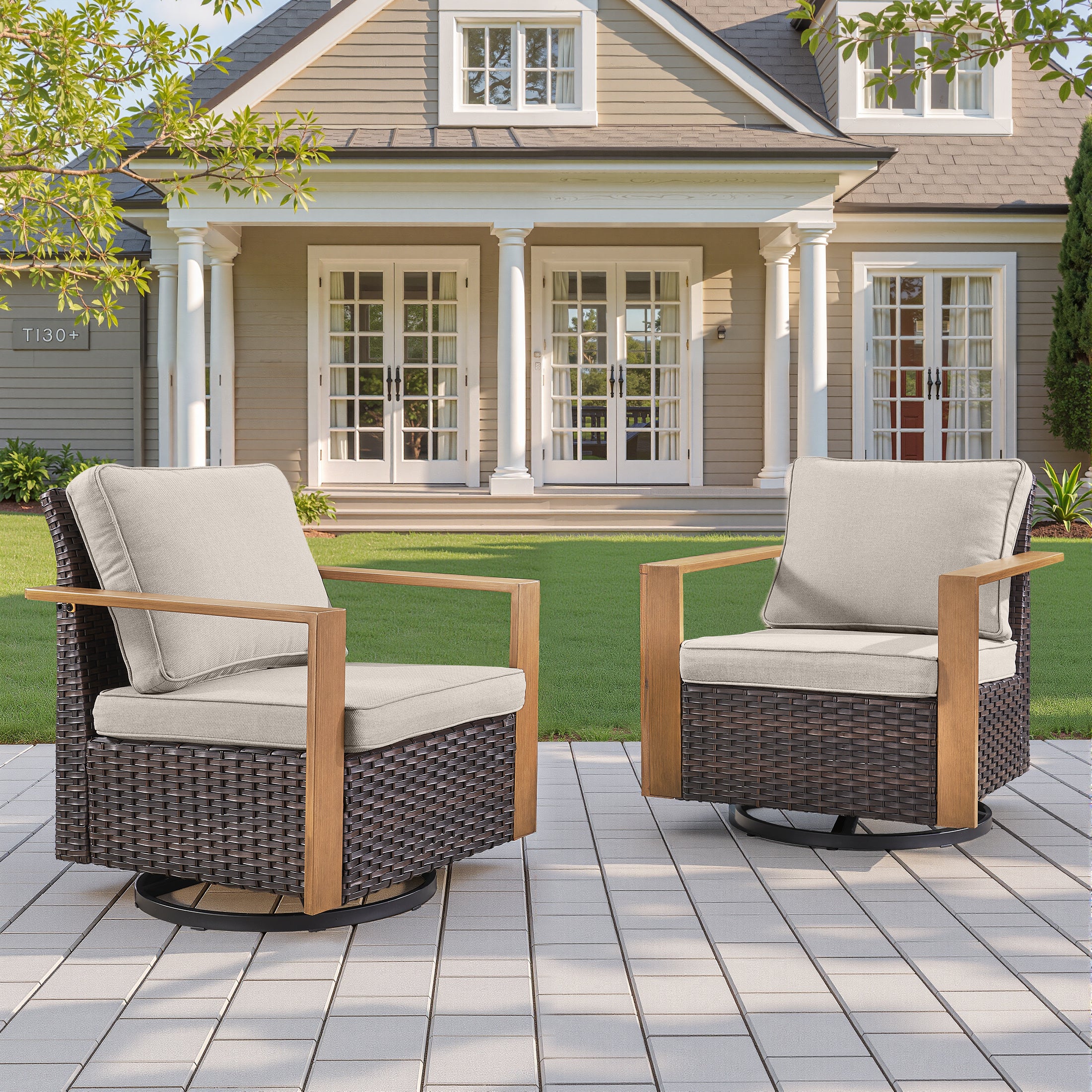 Unnifurnzi Outdoor Swivel Rocker Patio Chairs Set of 2-All Weather Wicker Swivel Patio Chairs Outdoor Chairs for Deck Porch Poolside Balcony