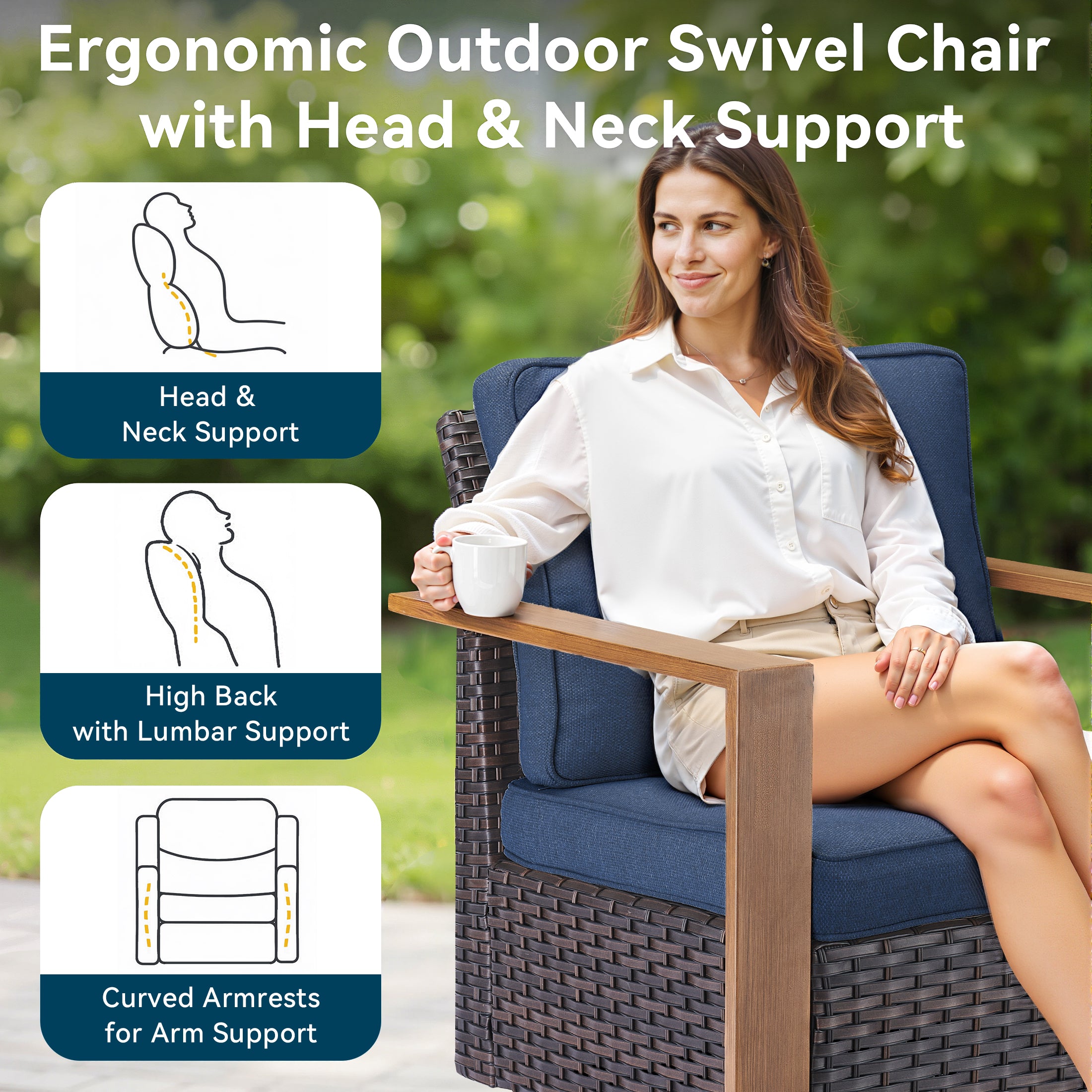 Unnifurnzi 5 Pieces Patio Furniture Set-High Back Outdoor Swivel Rocker Patio Chairs with Outdoor Couch Outdoor Patio Furniture Set for Garden Backyard Balcony Poolside