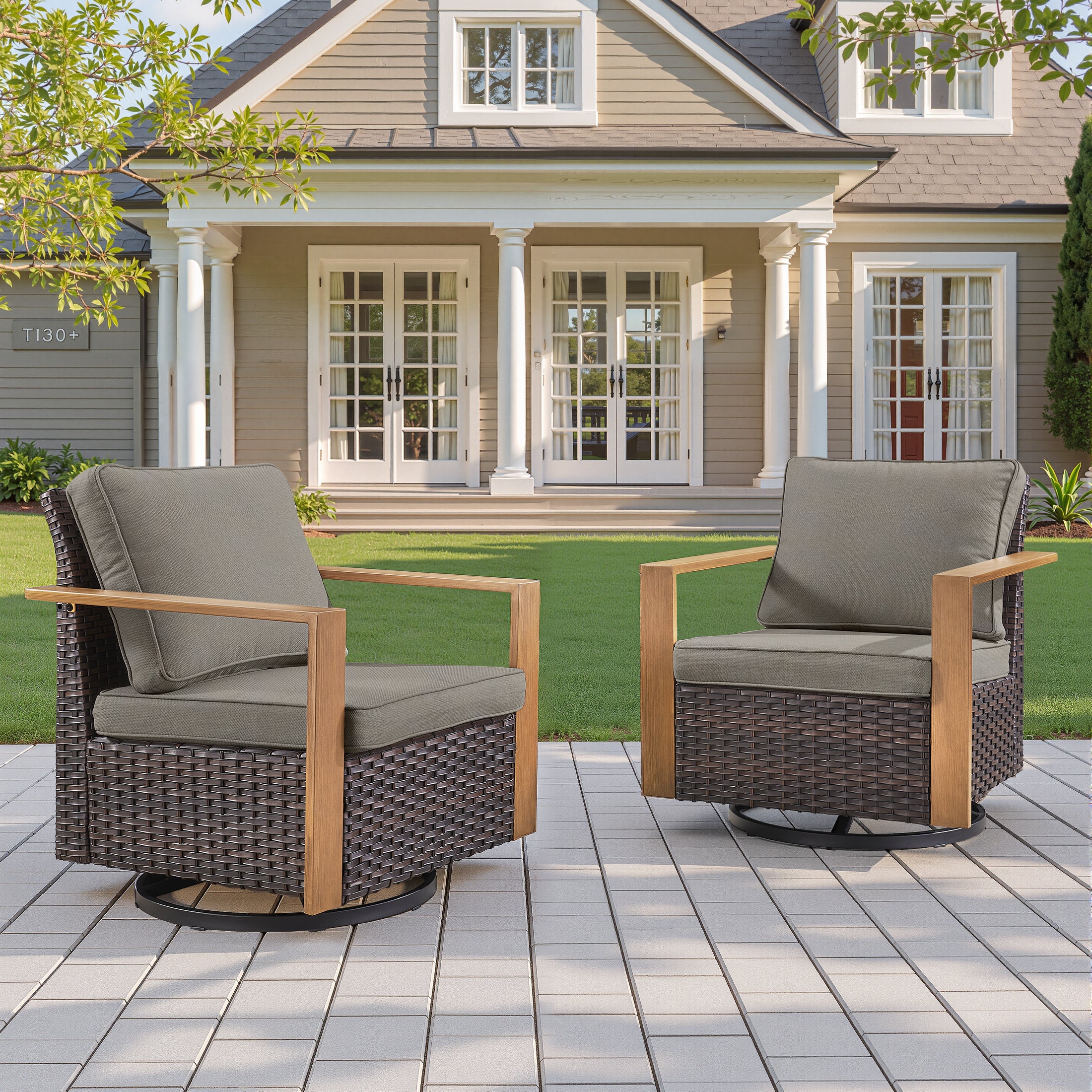 Unnifurnzi Outdoor Swivel Rocker Patio Chairs Set of 2-All Weather Wicker Swivel Patio Chairs Outdoor Chairs for Deck Porch Poolside Balcony