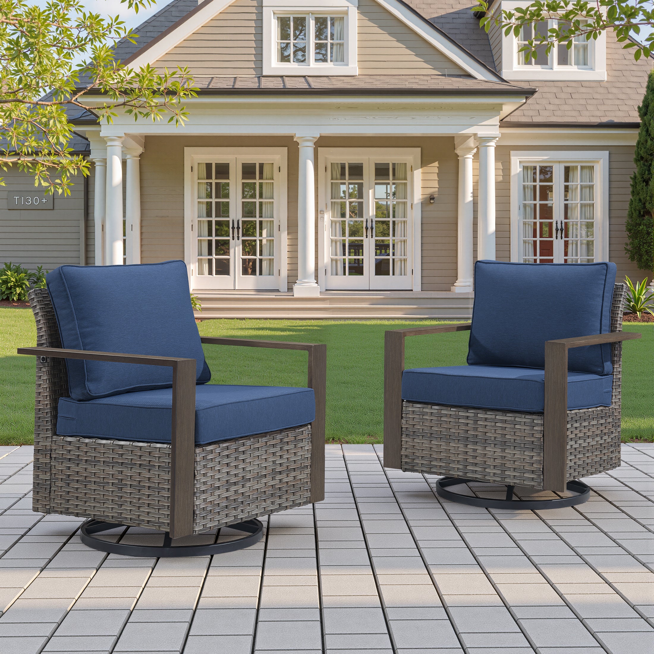 Unnifurnzi Outdoor Swivel Rocker Patio Chairs Set of 2-All Weather Wicker Swivel Patio Chairs Outdoor Chairs for Deck Porch Poolside Balcony