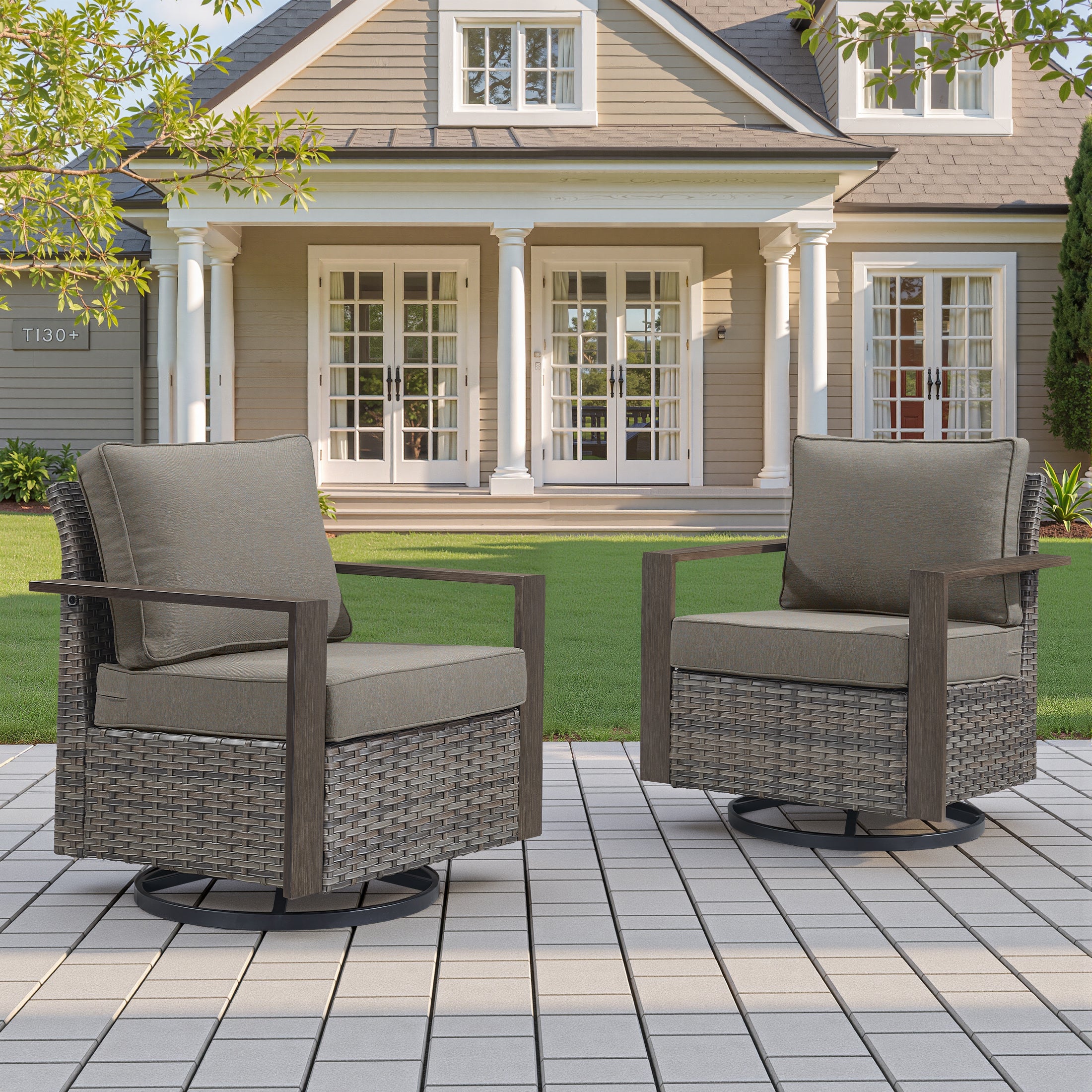 Unnifurnzi Outdoor Swivel Rocker Patio Chairs Set of 2-All Weather Wicker Swivel Patio Chairs Outdoor Chairs for Deck Porch Poolside Balcony