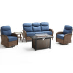 Unnifurnzi 5 Pieces Patio Furniture with Fire Pit-6'' Thick Cushions Outdoor Furniture with Swivel Rocker Chairs Outdoor Couch Wicker Patio Furniture For Deck Porch Garden Poolside