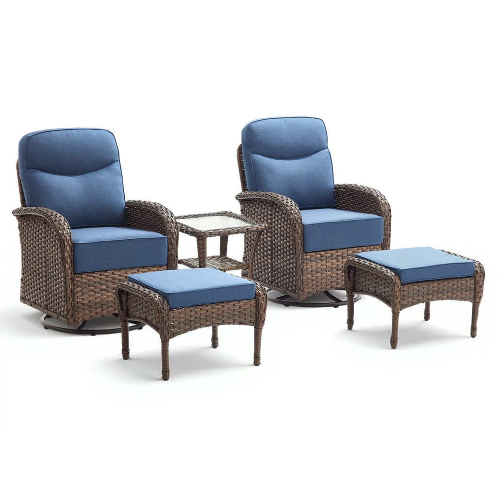Unnifurnzi Outdoor Swivel Rocker Patio Chairs-6'' Thick Cushions Outdoor Rocking Chairs with Outdoor Ottoman Small Patio Furniture Set for Deck Porch Garden Balcony Poolside