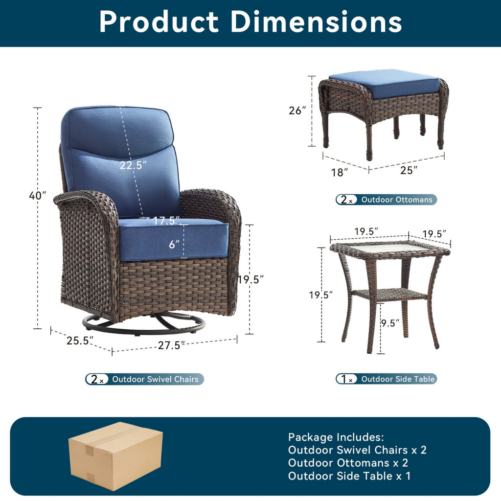 Unnifurnzi Outdoor Swivel Rocker Patio Chairs-6'' Thick Cushions Outdoor Rocking Chairs with Outdoor Ottoman Small Patio Furniture Set for Deck Porch Garden Balcony Poolside