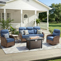 Unnifurnzi 5 Pieces Patio Furniture with Fire Pit-6'' Thick Cushions Outdoor Furniture with Swivel Rocker Chairs Outdoor Couch Wicker Patio Furniture For Deck Porch Garden Poolside