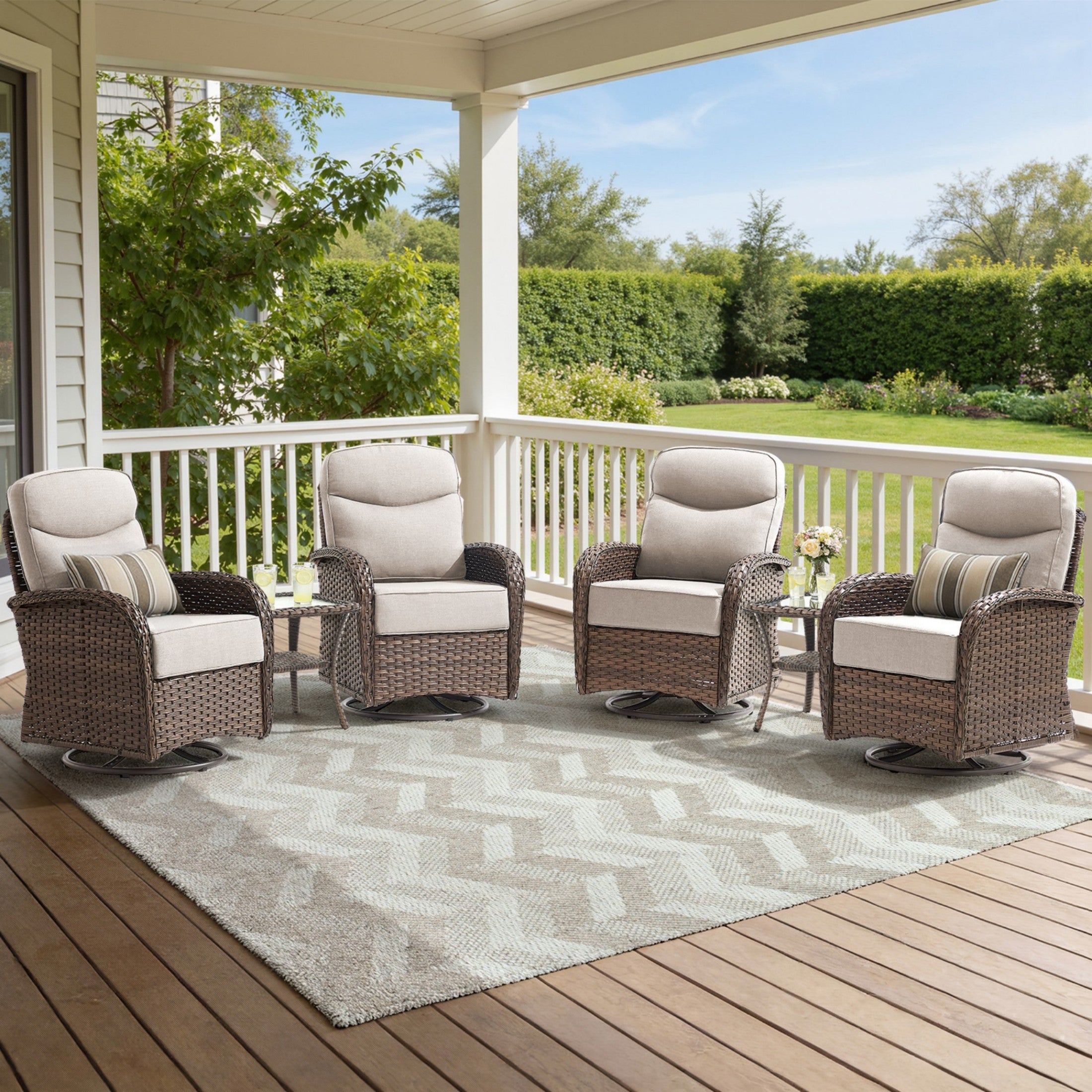 Unnifurnzi Outdoor Swivel Rocker Patio Chairs-6'' Thick Cushions Outdoor Rocking Chairs with Outdoor Ottoman Small Patio Furniture Set for Deck Porch Garden Balcony Poolside