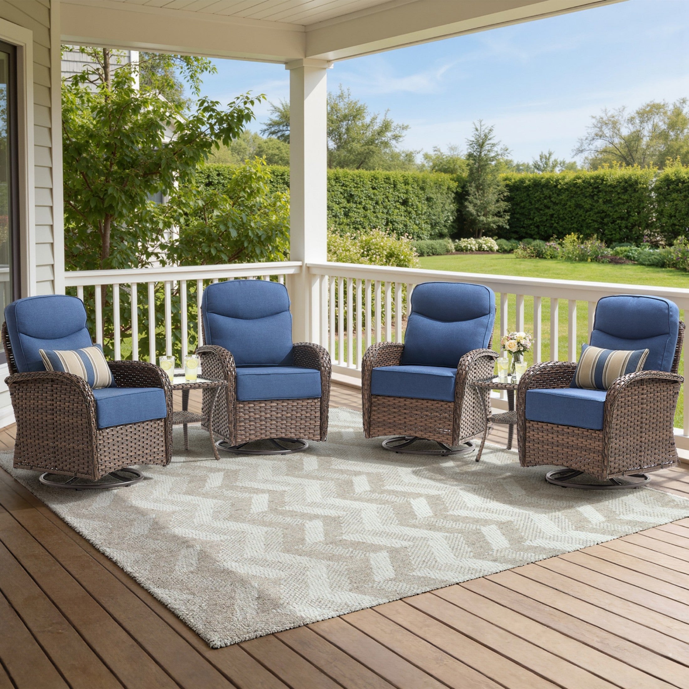 Unnifurnzi Outdoor Swivel Rocker Patio Chairs-6'' Thick Cushions Outdoor Rocking Chairs with Outdoor Ottoman Small Patio Furniture Set for Deck Porch Garden Balcony Poolside
