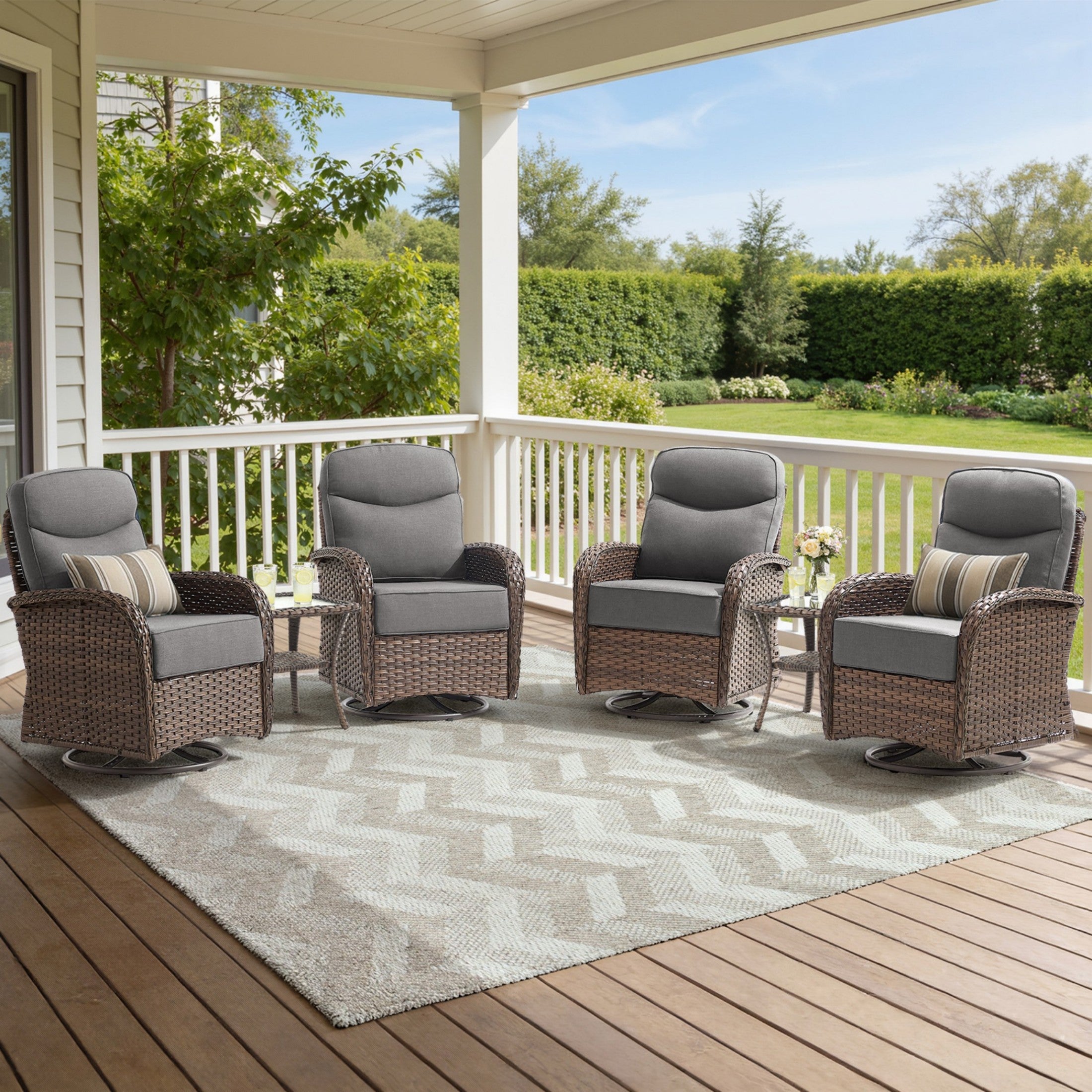 Unnifurnzi Outdoor Swivel Rocker Patio Chairs-6'' Thick Cushions Outdoor Rocking Chairs with Outdoor Ottoman Small Patio Furniture Set for Deck Porch Garden Balcony Poolside
