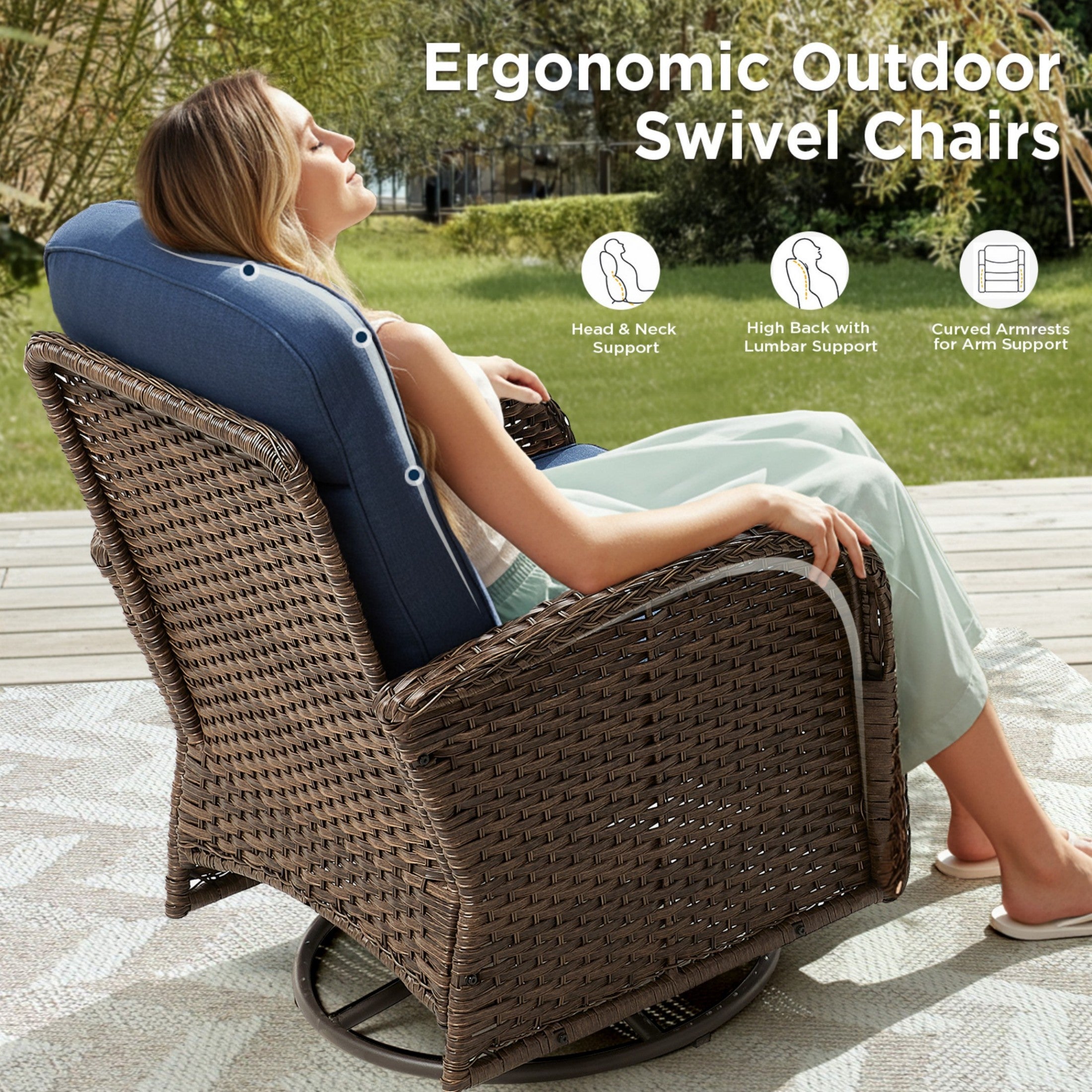 Unnifurnzi 5 Pieces Patio Furniture Set-6'' Thick Cushions Outdoor Furniture with Swivel Rocker Chairs Outdoor Couch and Ottomans Wicker Patio Furniture for Deck Porch Garden Poolside