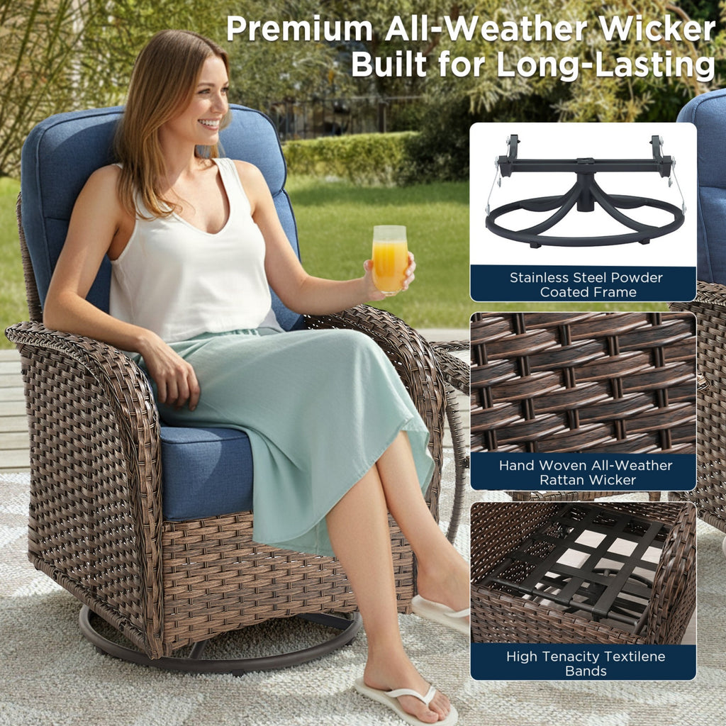 Unnifurnzi 5 Pieces Patio Furniture Set-6'' Thick Cushions Outdoor Furniture with Swivel Rocker Chairs Outdoor Couch and Ottomans Wicker Patio Furniture for Deck Porch Garden Poolside