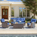 Unnifurnzi 4 Pieces Patio Furniture Set-High Back Outdoor Couch with Swivel Patio Chairs Wicker Patio Furniture for Deck Porch Garden Balcony Poolside