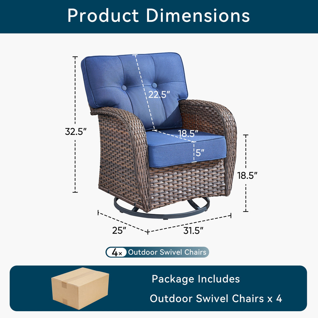 Unnifurnzi Outdoor Swivel Rocker Glider Chairs-High Back Outdoor Swivel Chairs Set of 4 Patio Furniture for Deck Porch Poolside Balcony