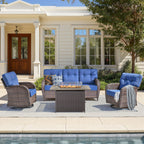 Unnifurnzi 4 Pieces Patio Furniture Set with Fire Pit Table-All Weather Wicker Patio Conversation Sets with Swivel Patio Chairs Outdoor Couch for Deck Porch Garden Balcony Poolside