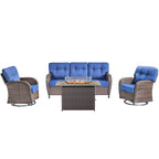 Unnifurnzi 4 Pieces Patio Furniture Set with Fire Pit Table-All Weather Wicker Patio Conversation Sets with Swivel Patio Chairs Outdoor Couch for Deck Porch Garden Balcony Poolside