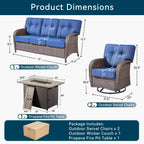 Unnifurnzi 4 Pieces Patio Furniture Set with Fire Pit Table-All Weather Wicker Patio Conversation Sets with Swivel Patio Chairs Outdoor Couch for Deck Porch Garden Balcony Poolside