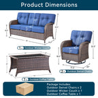 Unnifurnzi 4 Pieces Patio Furniture Set-High Back Outdoor Couch with Swivel Patio Chairs Wicker Patio Furniture for Deck Porch Garden Balcony Poolside
