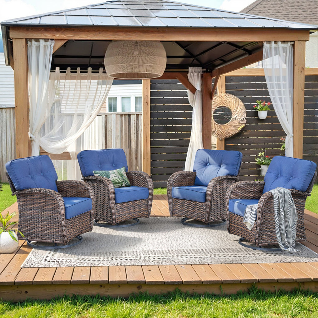 Unnifurnzi Outdoor Swivel Rocker Glider Chairs-High Back Outdoor Swivel Chairs Set of 4 Patio Furniture for Deck Porch Poolside Balcony
