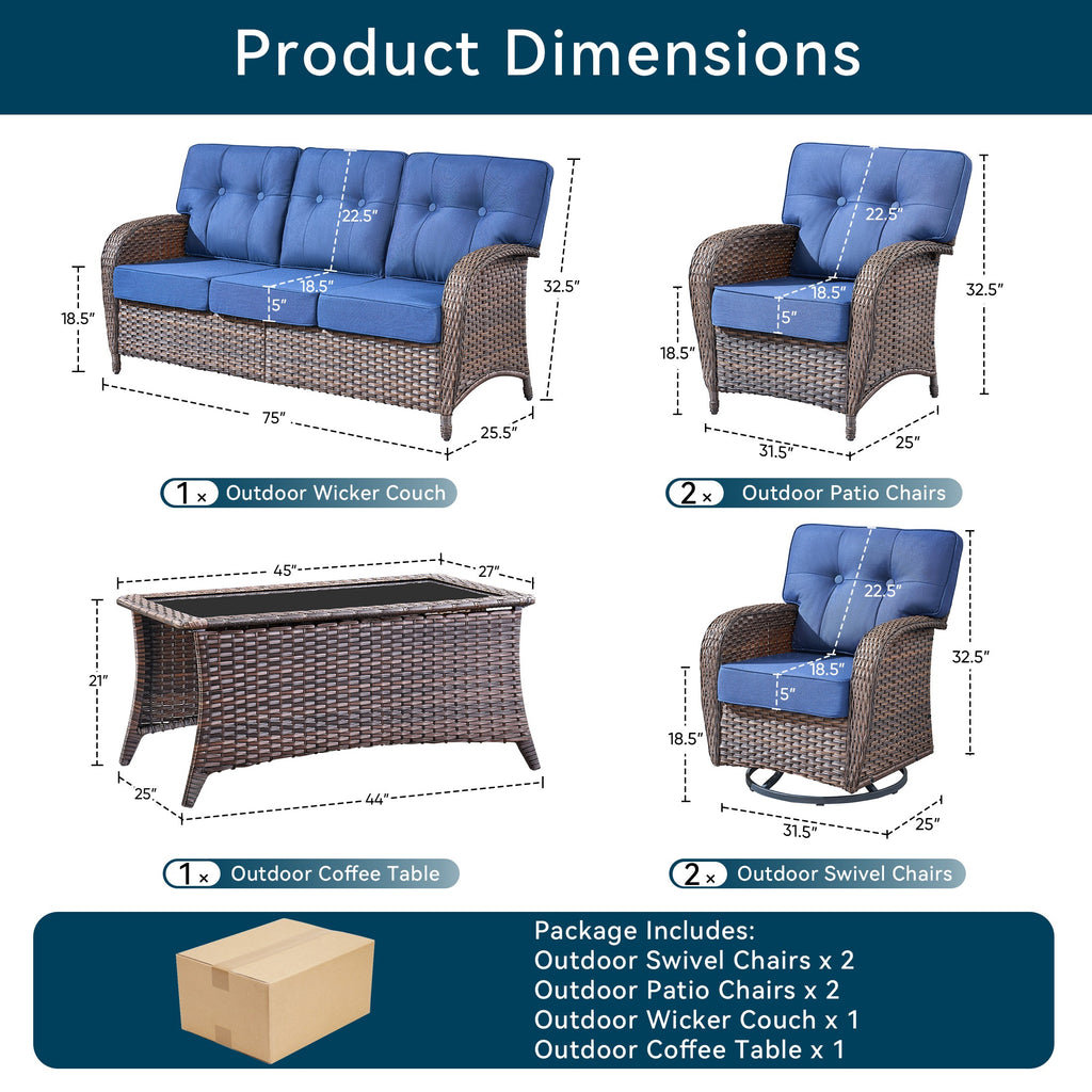 Unnifurnzi 6 Pieces Outdoor Patio Furniture Set-High Back Patio Sofas with Patio Chairs Outdoor Conversation Sets for Deck Porch Garden Balcony Poolside