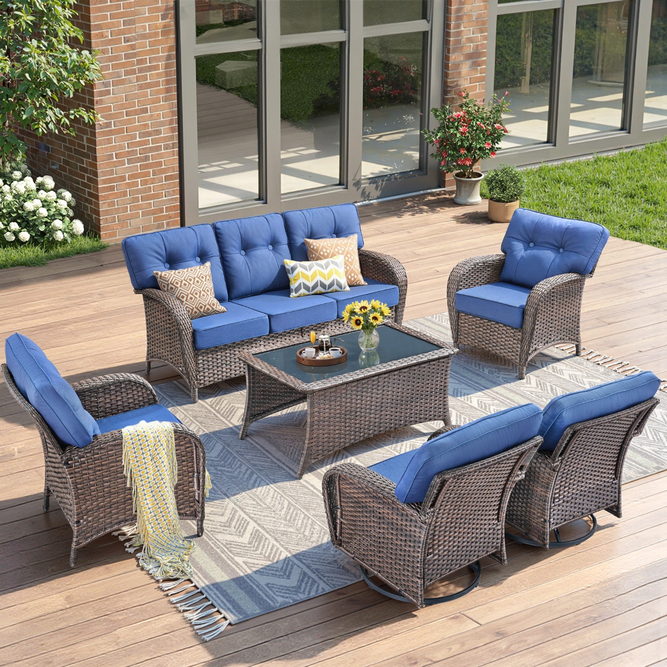 Unnifurnzi 6 Pieces Outdoor Patio Furniture Set-High Back Patio Sofas with Patio Chairs Outdoor Conversation Sets for Deck Porch Garden Balcony Poolside