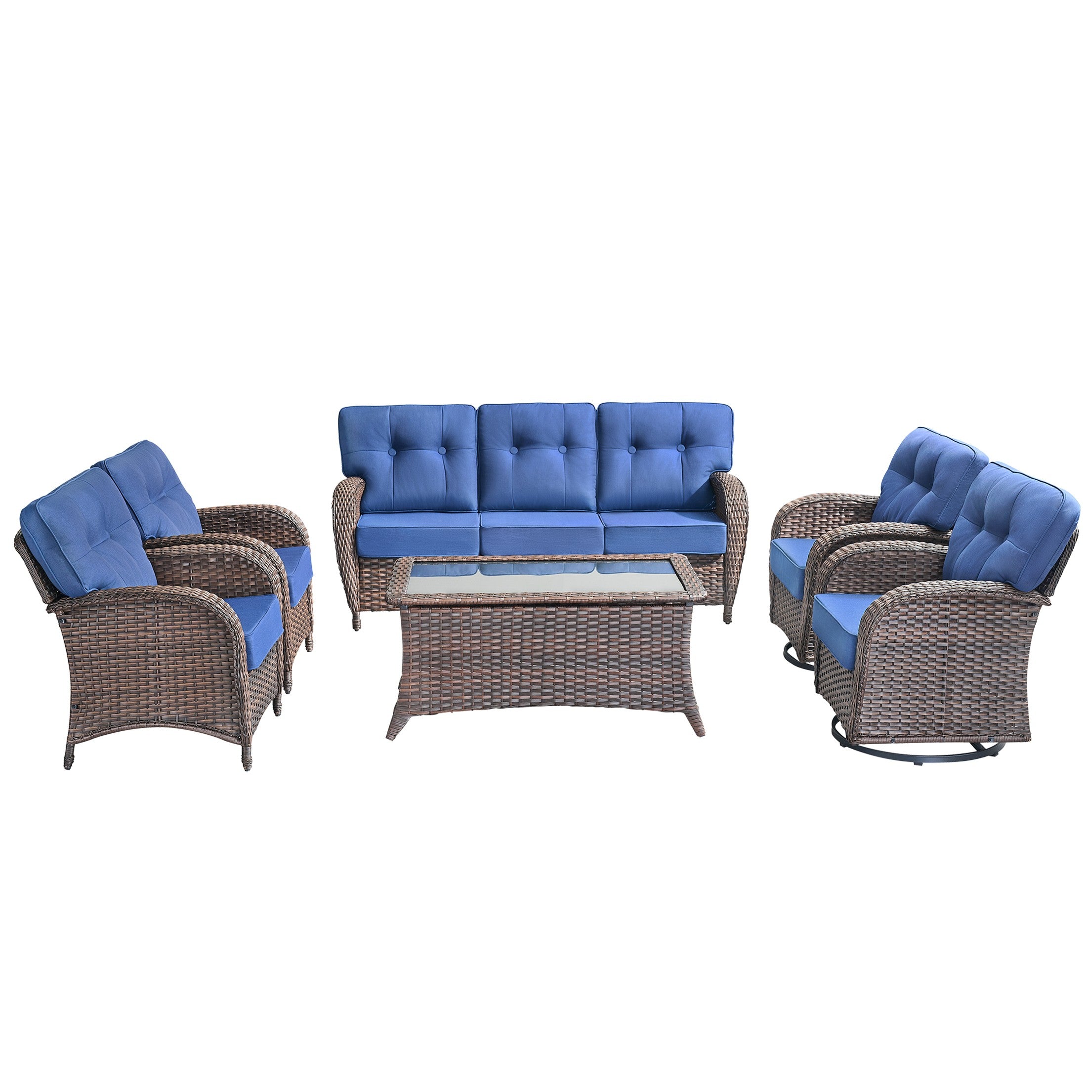 Unnifurnzi 6 Pieces Outdoor Patio Furniture Set-High Back Patio Sofas with Patio Chairs Outdoor Conversation Sets for Deck Porch Garden Balcony Poolside