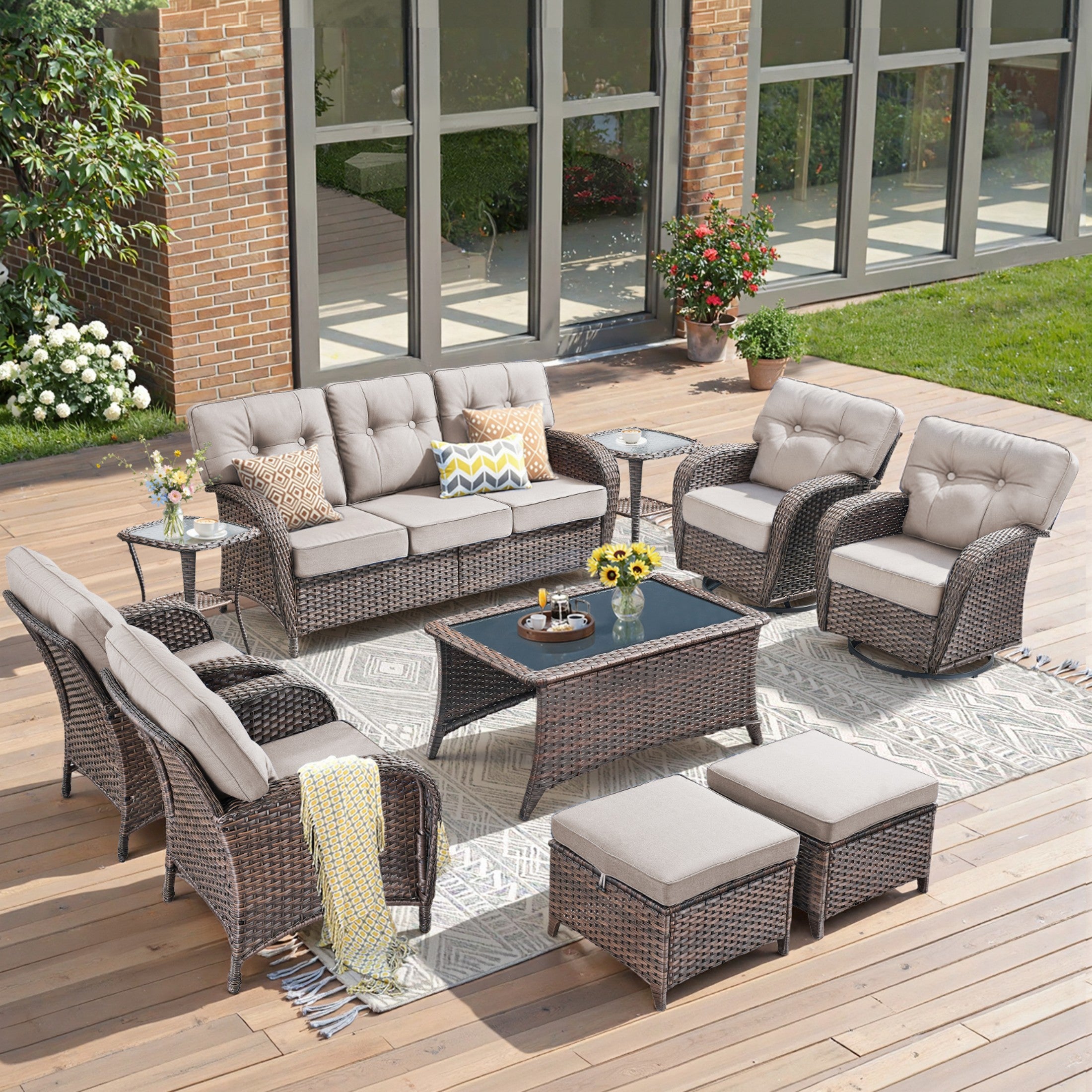 Unnifurnzi 6 Pieces Outdoor Patio Furniture Set-High Back Patio Sofas with Patio Chairs Outdoor Conversation Sets for Deck Porch Garden Balcony Poolside