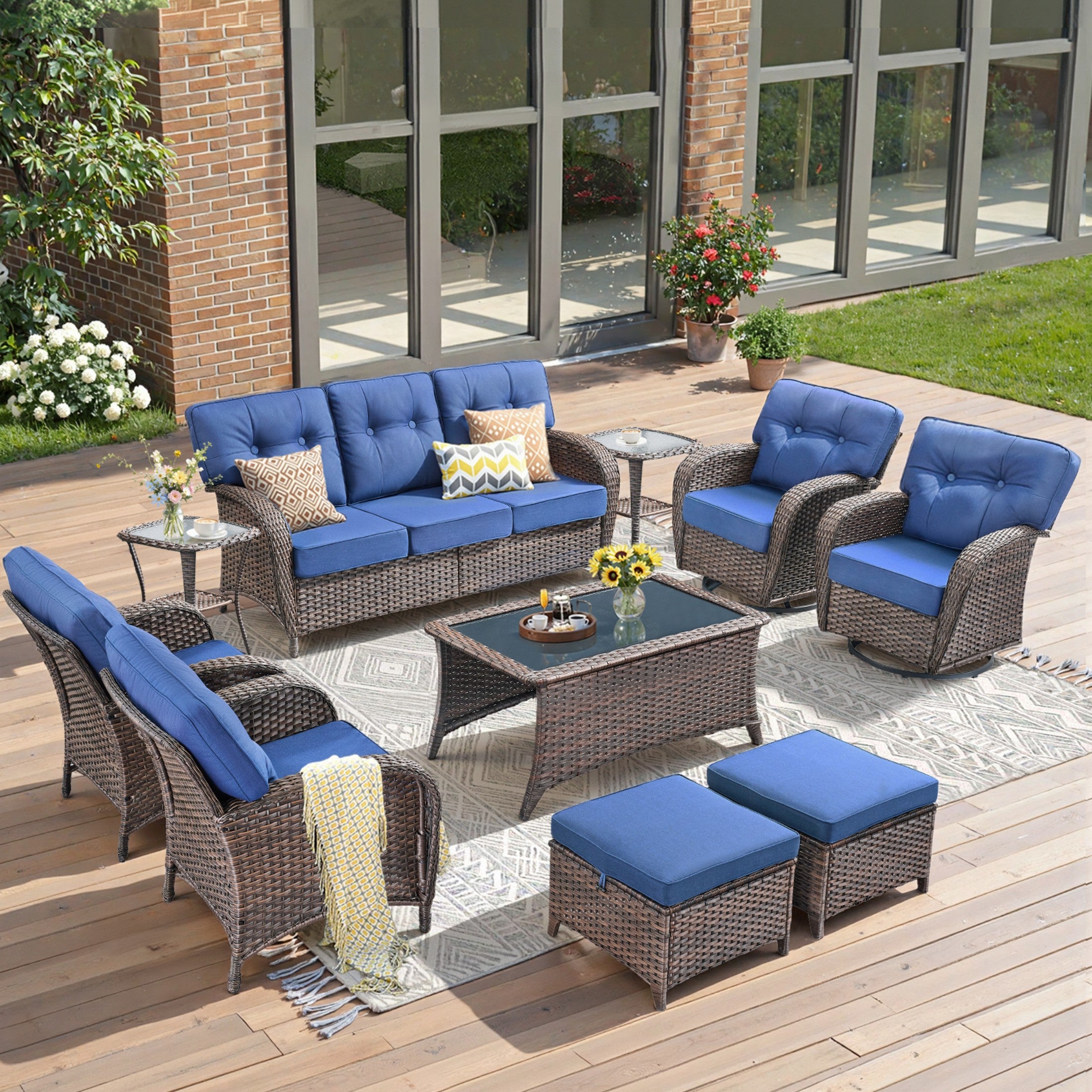 Unnifurnzi 6 Pieces Outdoor Patio Furniture Set-High Back Patio Sofas with Patio Chairs Outdoor Conversation Sets for Deck Porch Garden Balcony Poolside