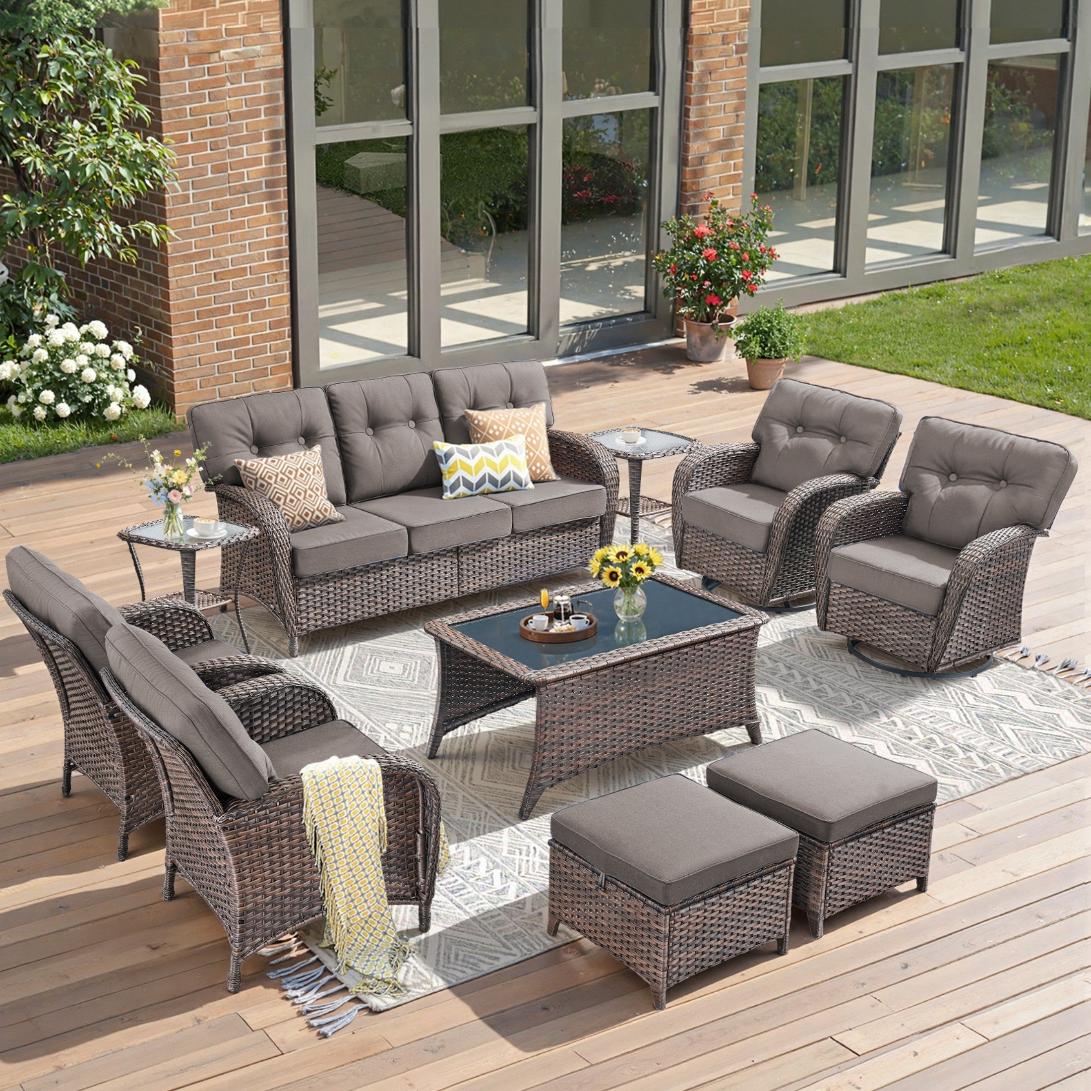 Unnifurnzi 6 Pieces Outdoor Patio Furniture Set-High Back Patio Sofas with Patio Chairs Outdoor Conversation Sets for Deck Porch Garden Balcony Poolside