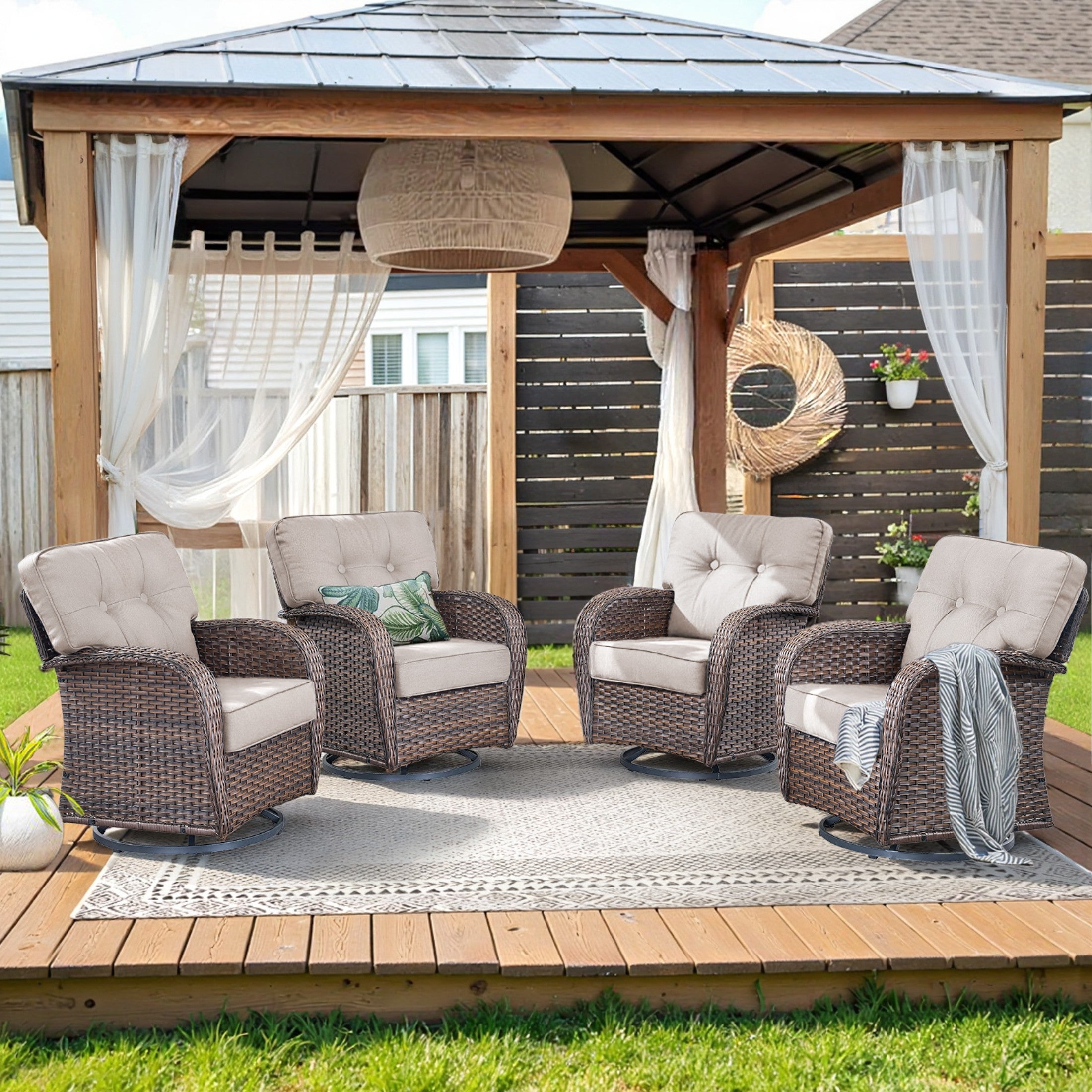 Unnifurnzi Outdoor Swivel Rocker Glider Chairs-High Back Outdoor Swivel Chairs Set of 4 Patio Furniture for Deck Porch Poolside Balcony