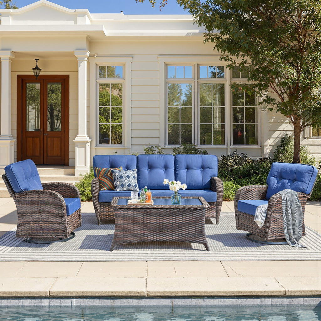 Unnifurnzi 4 Pieces Patio Furniture Set-High Back Outdoor Couch with Swivel Patio Chairs Wicker Patio Furniture for Deck Porch Garden Balcony Poolside