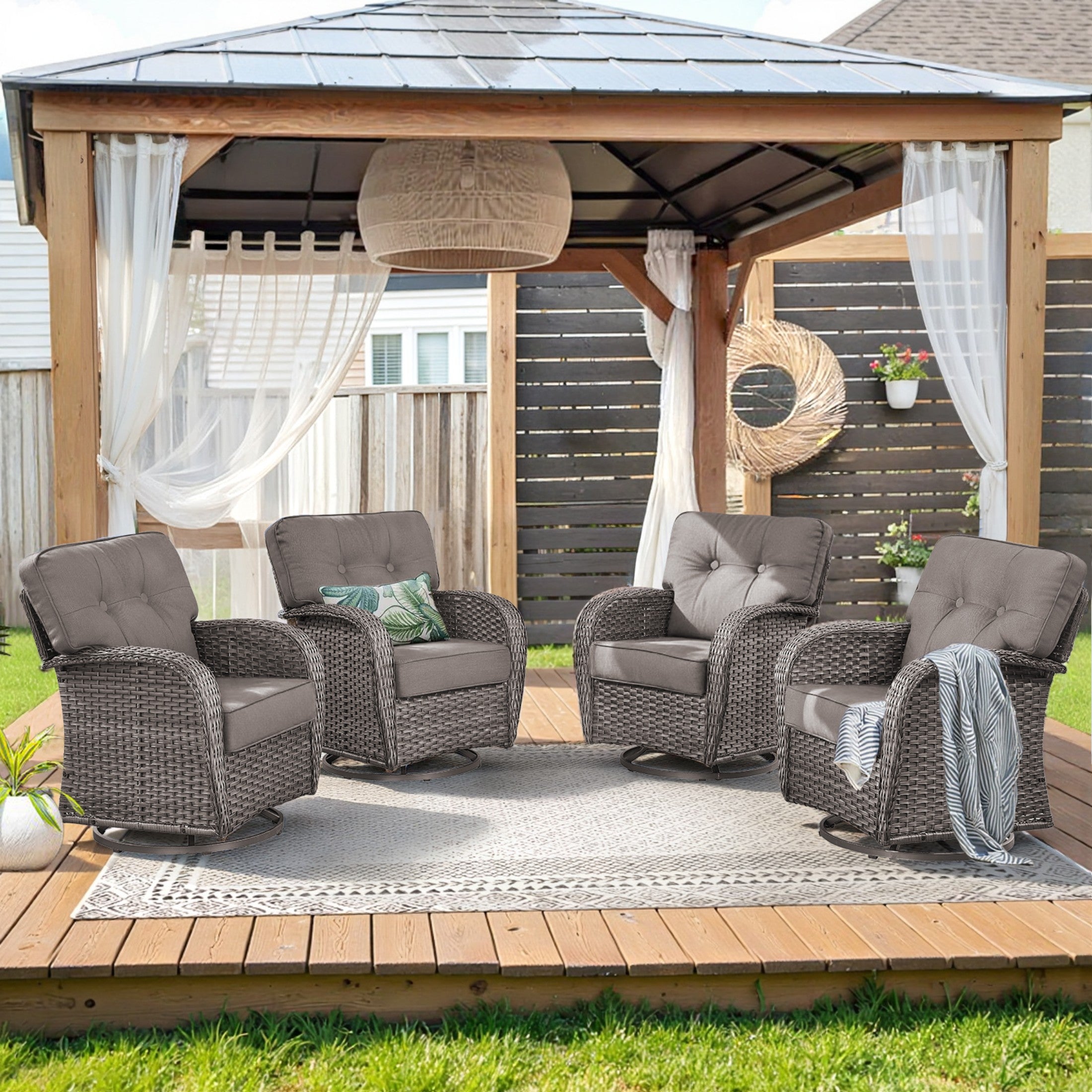 Unnifurnzi Outdoor Swivel Rocker Glider Chairs-High Back Outdoor Swivel Chairs Set of 4 Patio Furniture for Deck Porch Poolside Balcony
