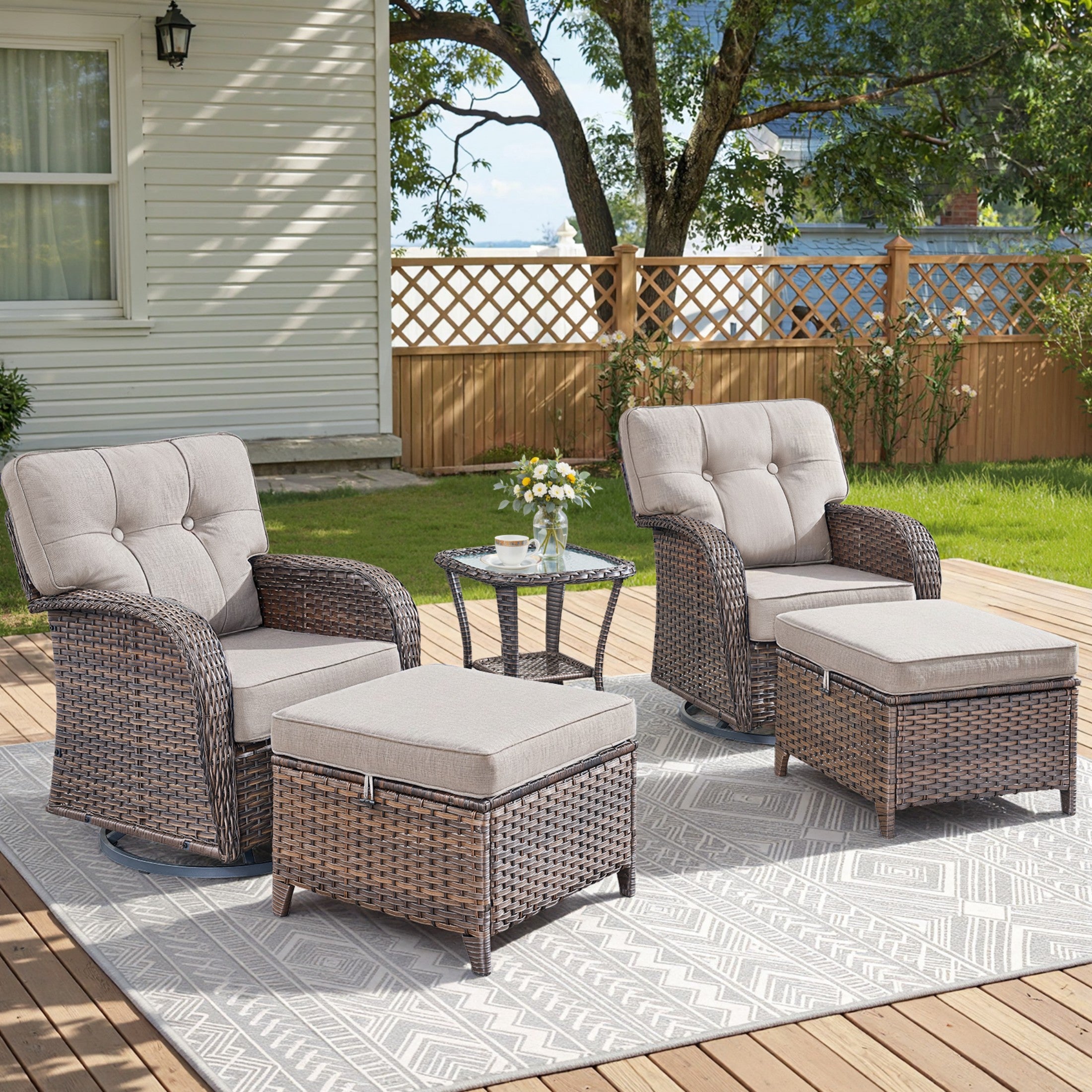 Unnifurnzi Outdoor Swivel Rocker Glider Chairs-High Back Outdoor Swivel Chairs Set of 4 Patio Furniture for Deck Porch Poolside Balcony