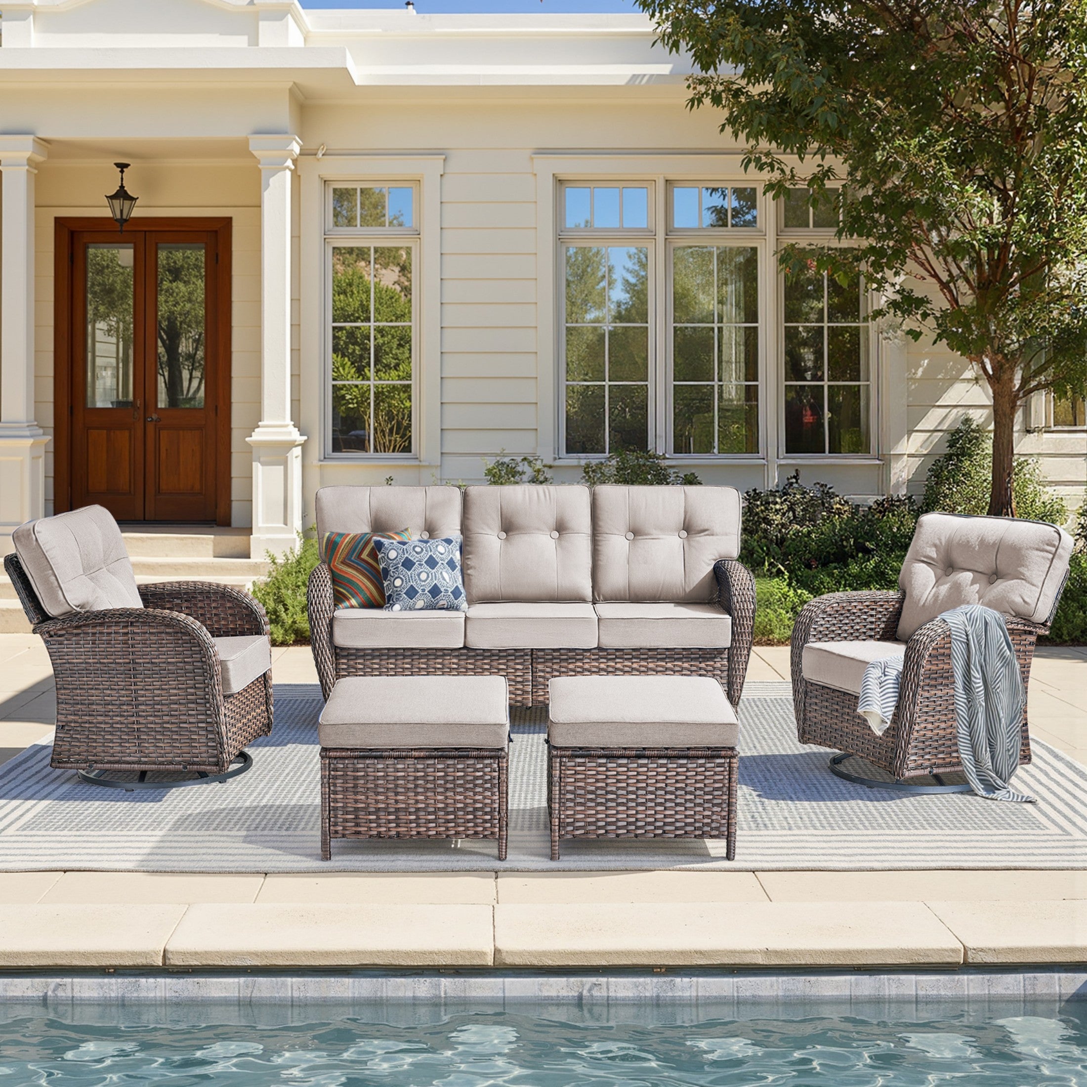 Unnifurnzi 4 Pieces Patio Furniture Set-High Back Outdoor Couch with Swivel Patio Chairs Wicker Patio Furniture for Deck Porch Garden Balcony Poolside