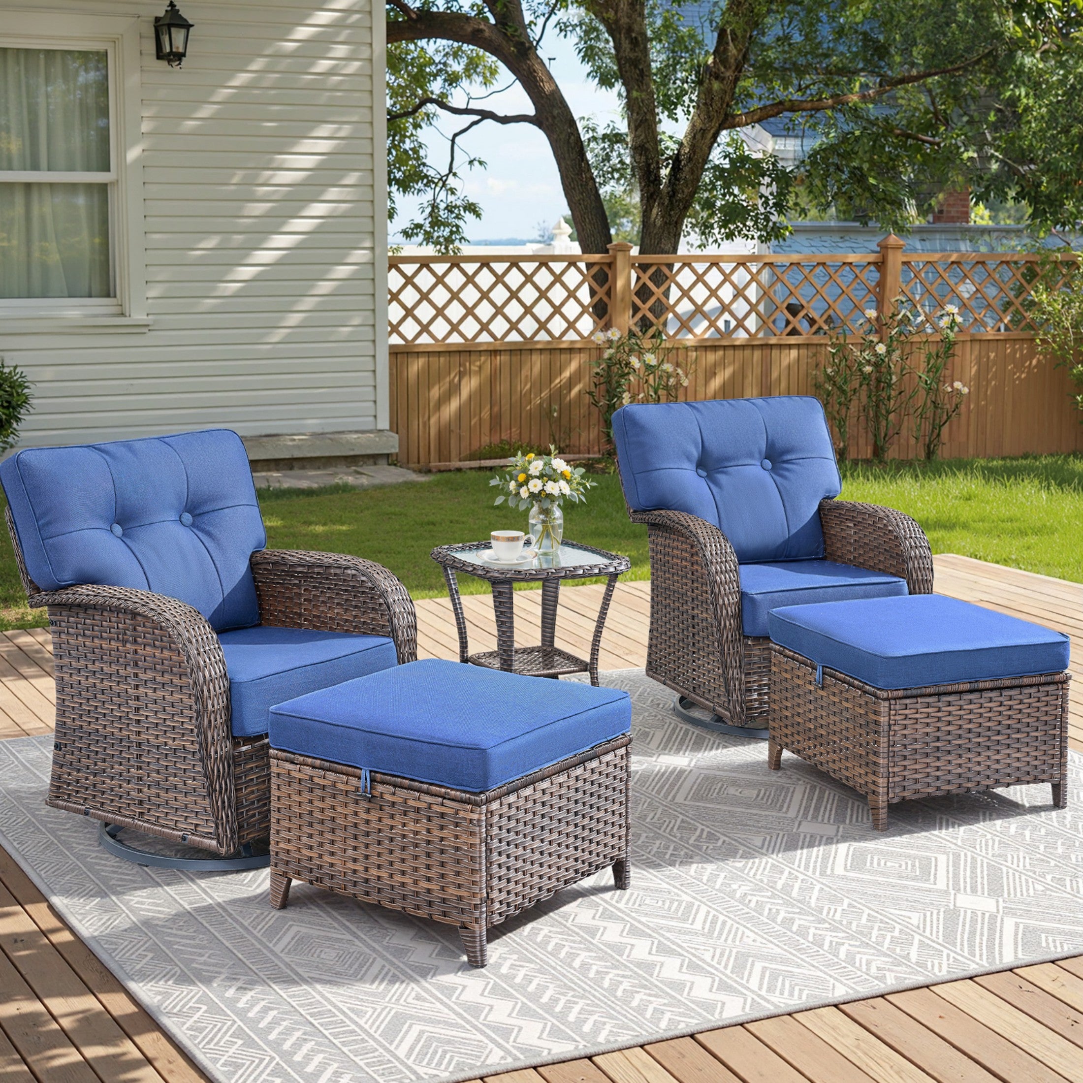 Unnifurnzi Outdoor Swivel Rocker Glider Chairs-High Back Outdoor Swivel Chairs Set of 4 Patio Furniture for Deck Porch Poolside Balcony