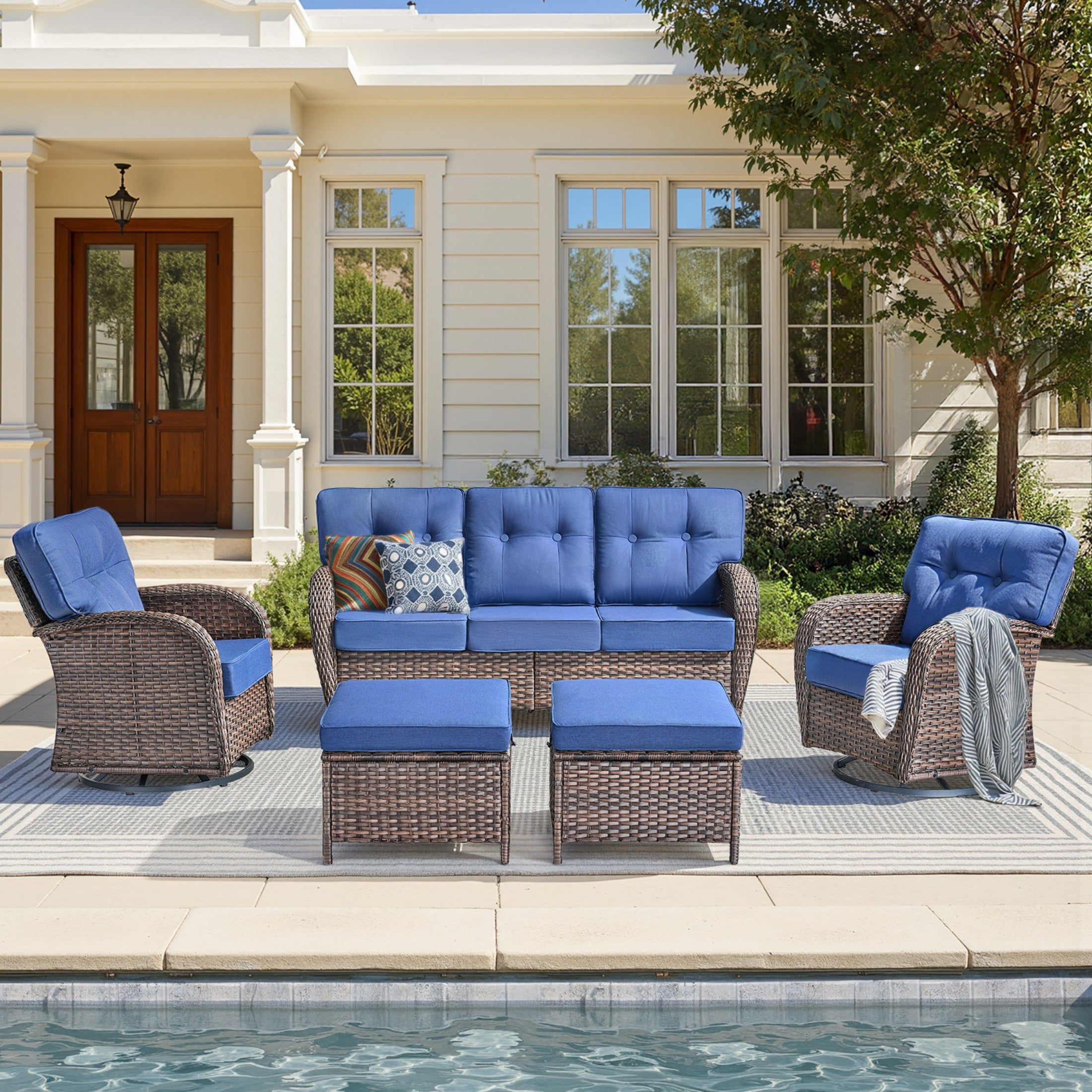 Unnifurnzi 4 Pieces Patio Furniture Set-High Back Outdoor Couch with Swivel Patio Chairs Wicker Patio Furniture for Deck Porch Garden Balcony Poolside