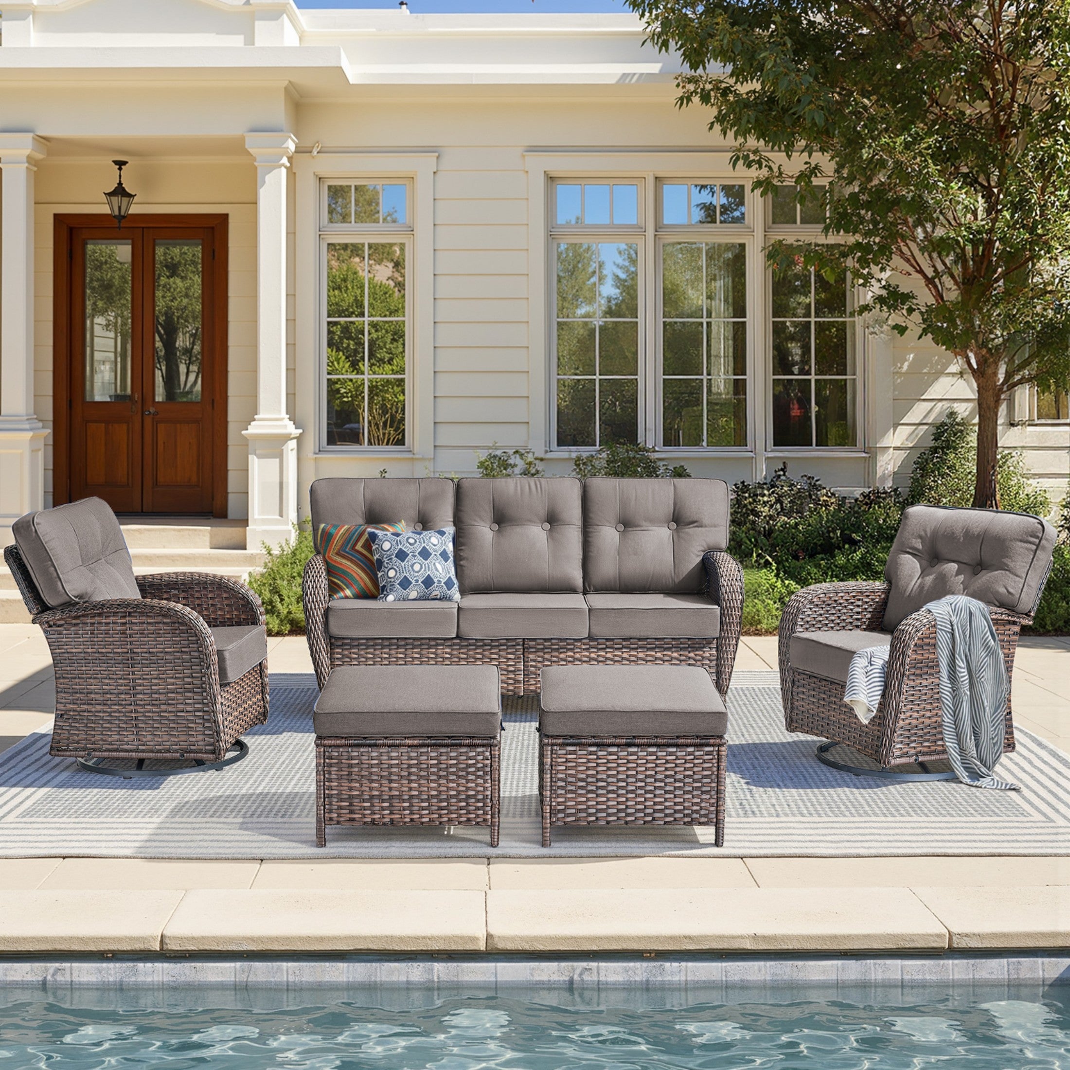 Unnifurnzi 4 Pieces Patio Furniture Set-High Back Outdoor Couch with Swivel Patio Chairs Wicker Patio Furniture for Deck Porch Garden Balcony Poolside